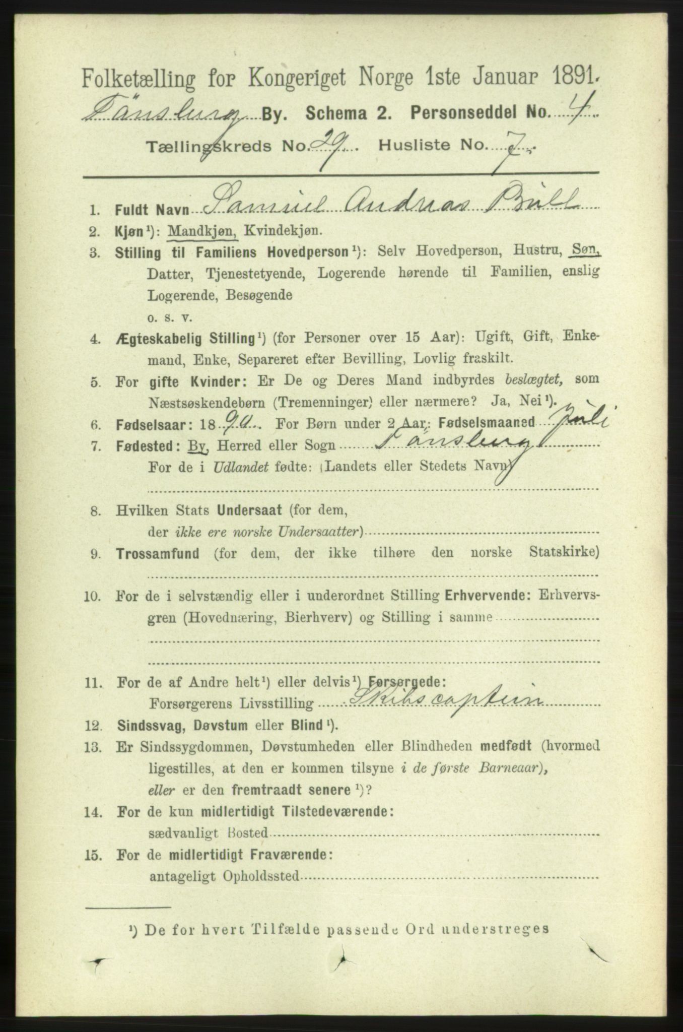 RA, 1891 census for 0705 Tønsberg, 1891, p. 7160