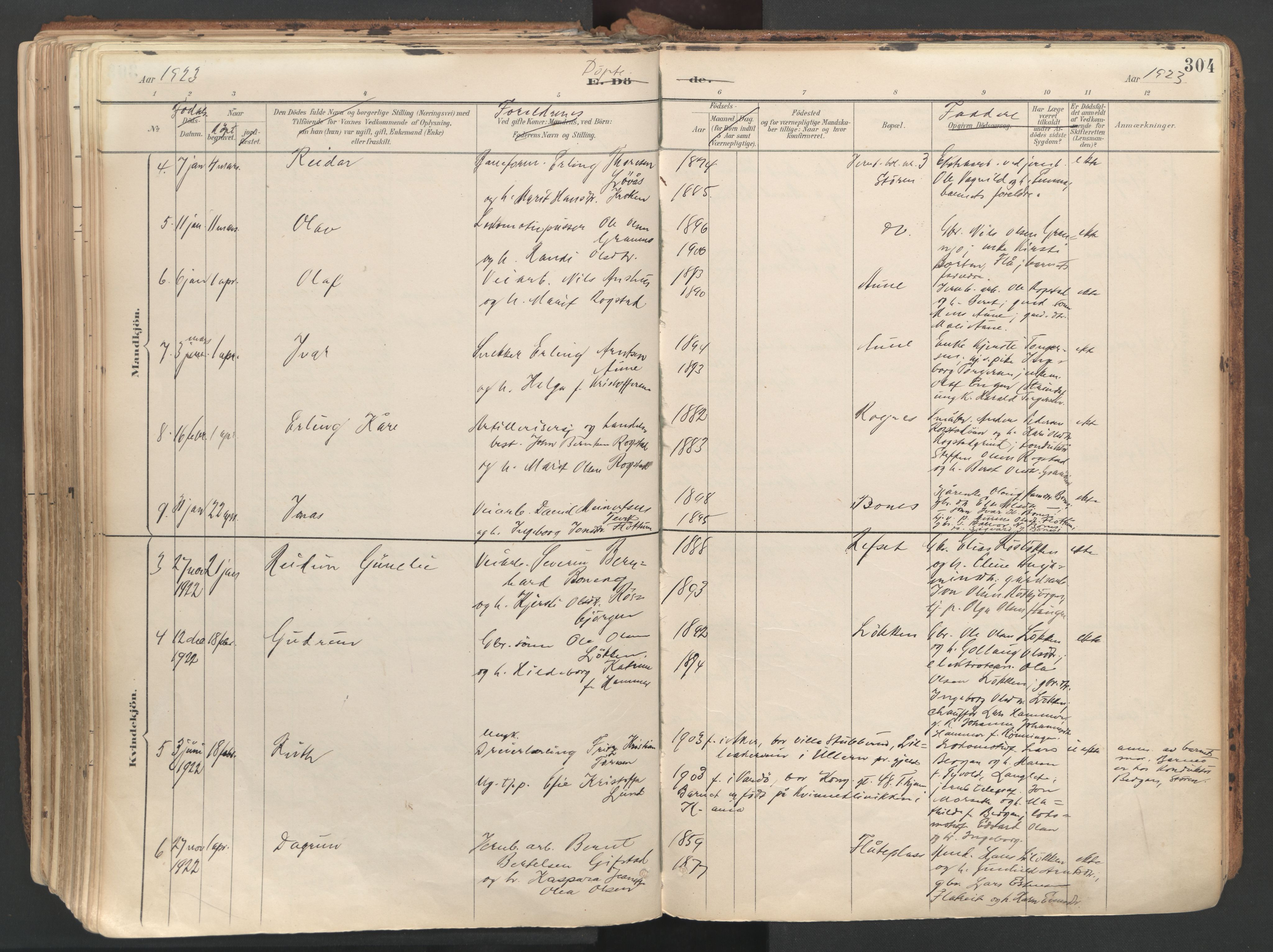 Ministerialprotokoller, klokkerbøker og fødselsregistre - Sør-Trøndelag, SAT/A-1456/687/L1004: Parish register (official) no. 687A10, 1891-1923, p. 304