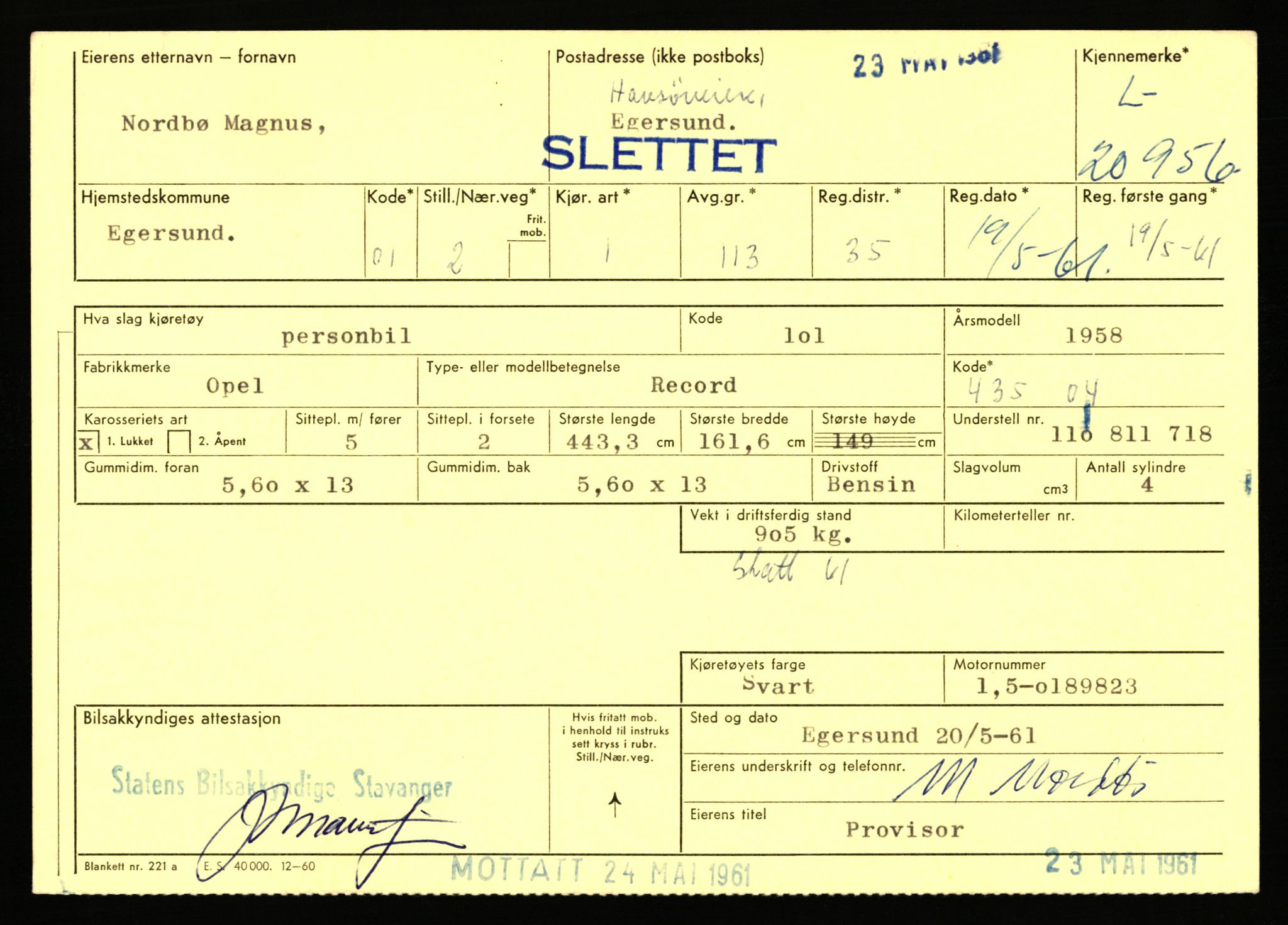 Stavanger trafikkstasjon, SAST/A-101942/0/F/L0037: L-20500 - L-21499, 1930-1971, p. 1427