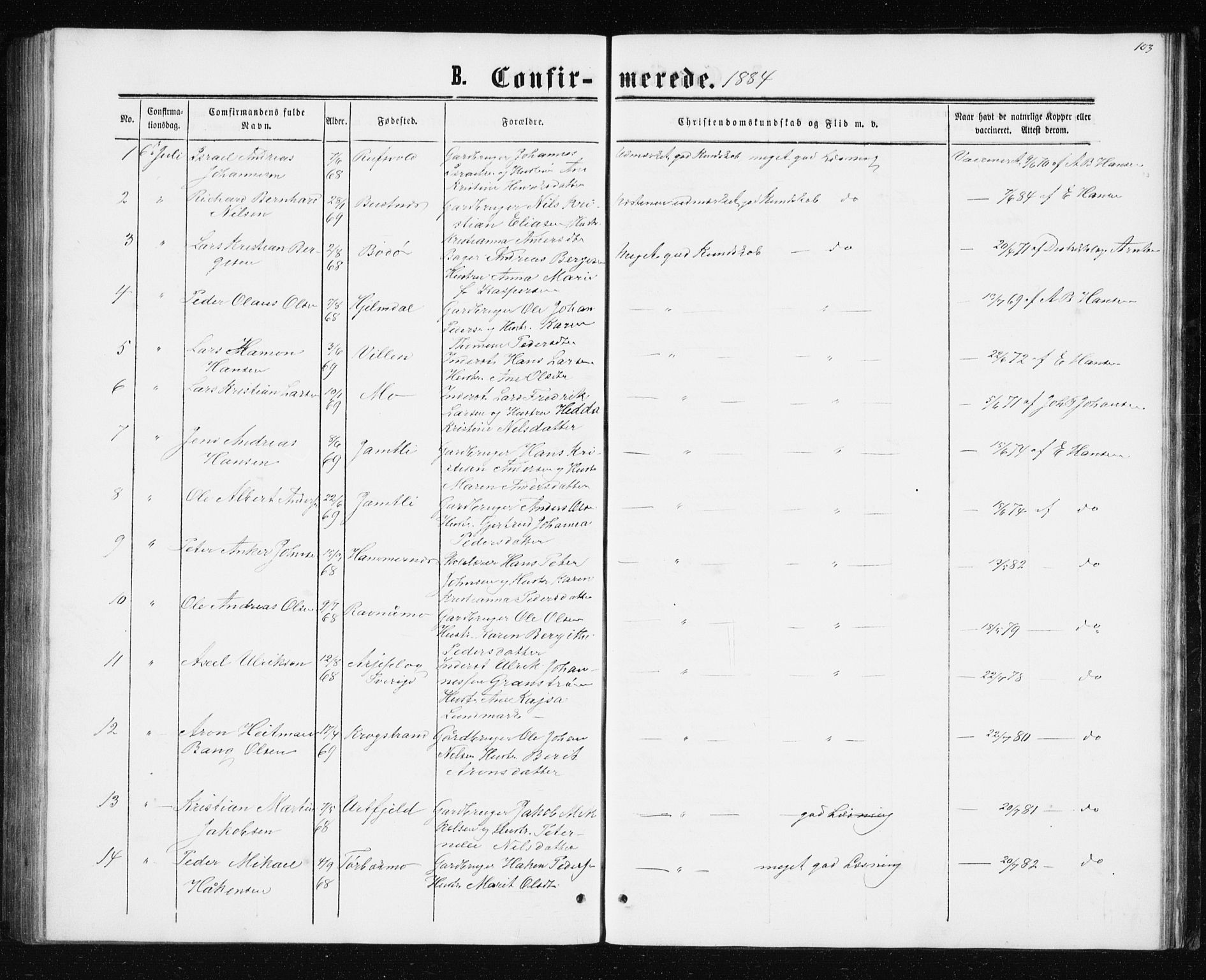 Ministerialprotokoller, klokkerbøker og fødselsregistre - Nordland, AV/SAT-A-1459/827/L0416: Parish register (copy) no. 827C05, 1865-1886, p. 103