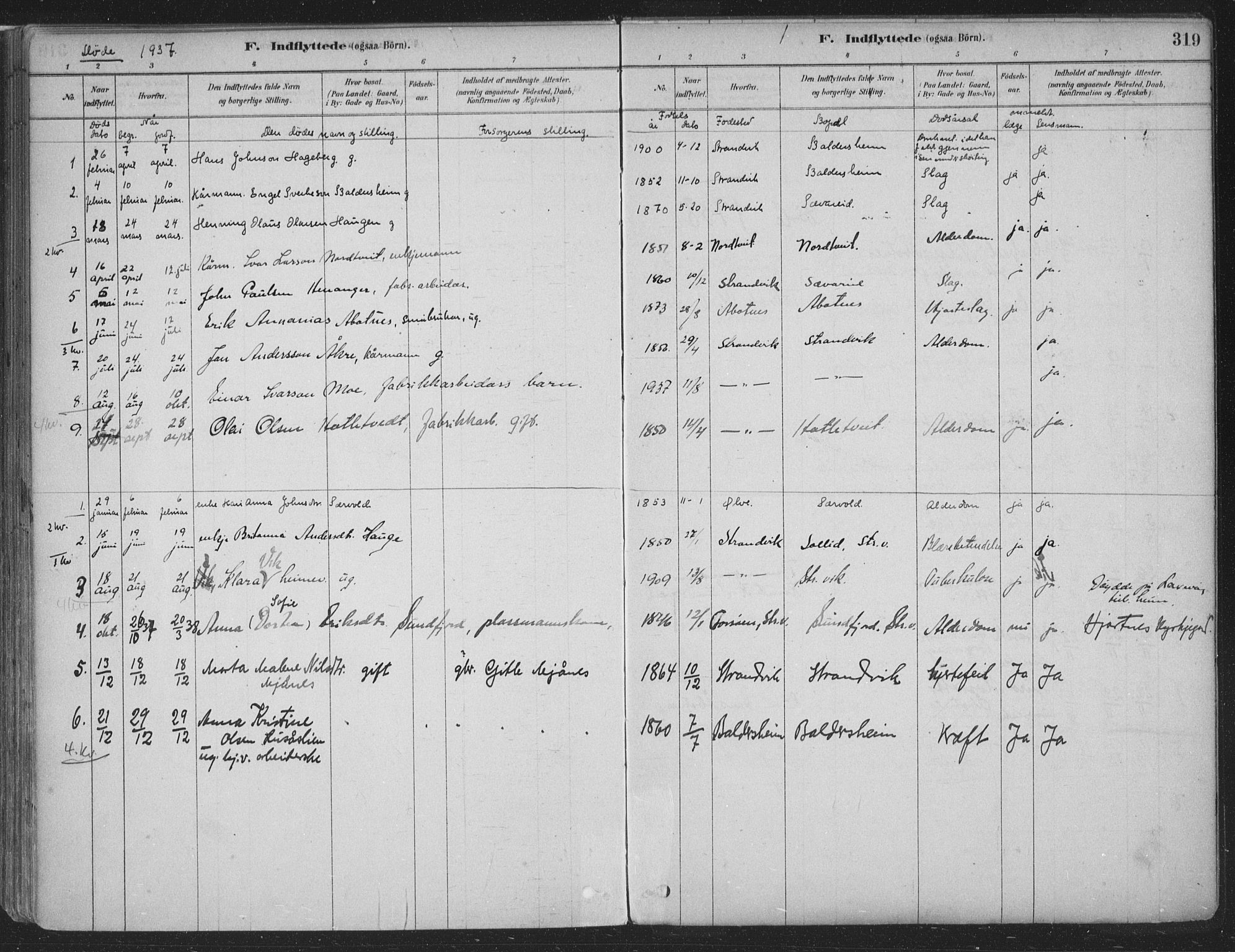 Fusa sokneprestembete, SAB/A-75401/H/Haa: Parish register (official) no. D 1, 1880-1938, p. 319