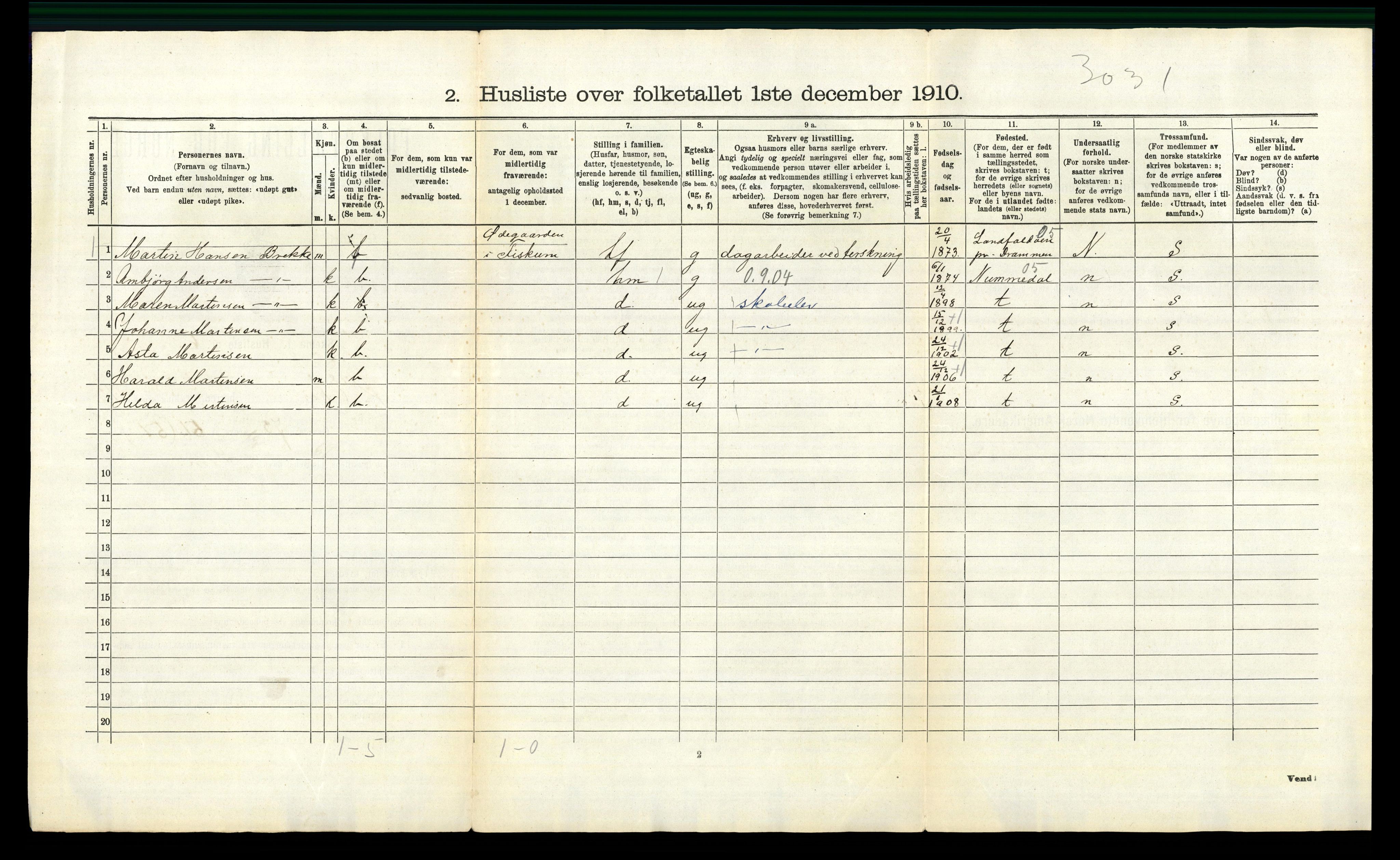 RA, 1910 census for Øvre Eiker, 1910, p. 1538