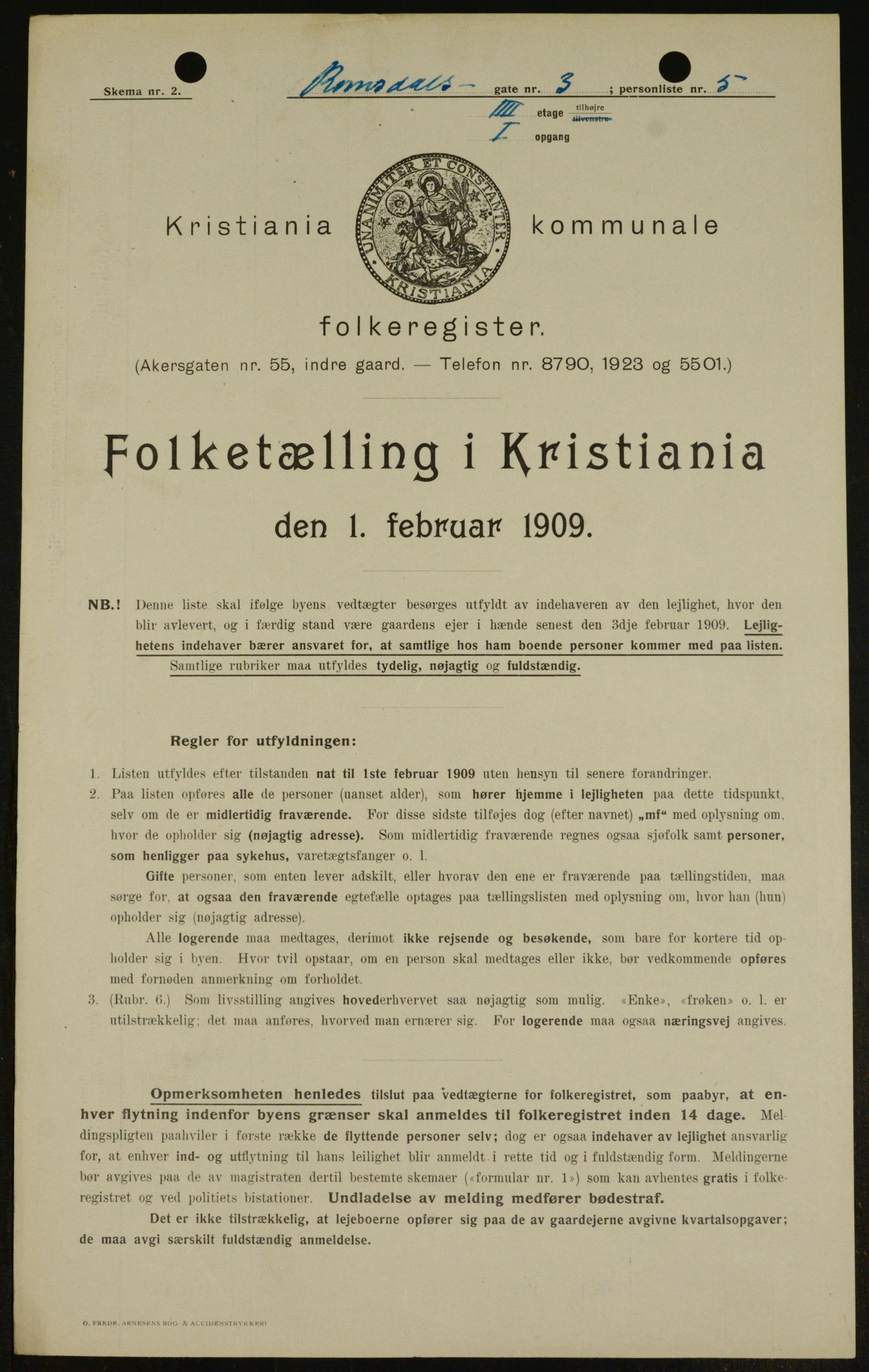 OBA, Municipal Census 1909 for Kristiania, 1909, p. 75436
