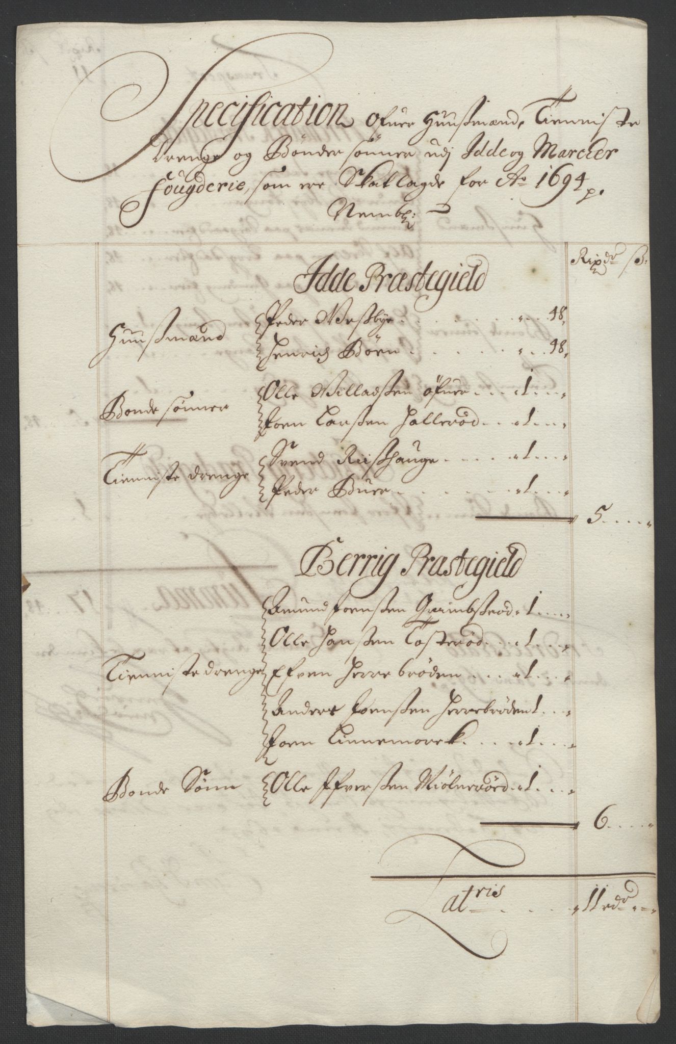 Rentekammeret inntil 1814, Reviderte regnskaper, Fogderegnskap, AV/RA-EA-4092/R01/L0012: Fogderegnskap Idd og Marker, 1694-1695, p. 102