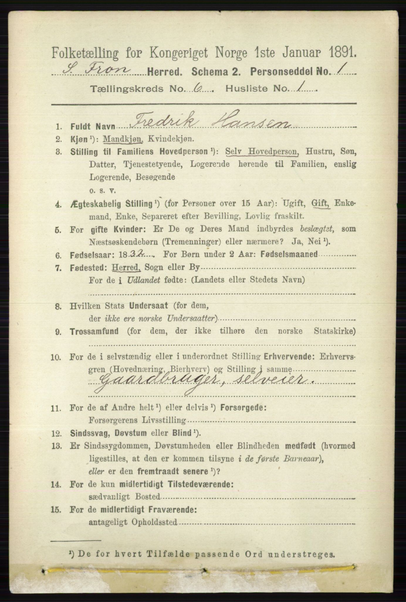 RA, 1891 census for 0519 Sør-Fron, 1891, p. 2578