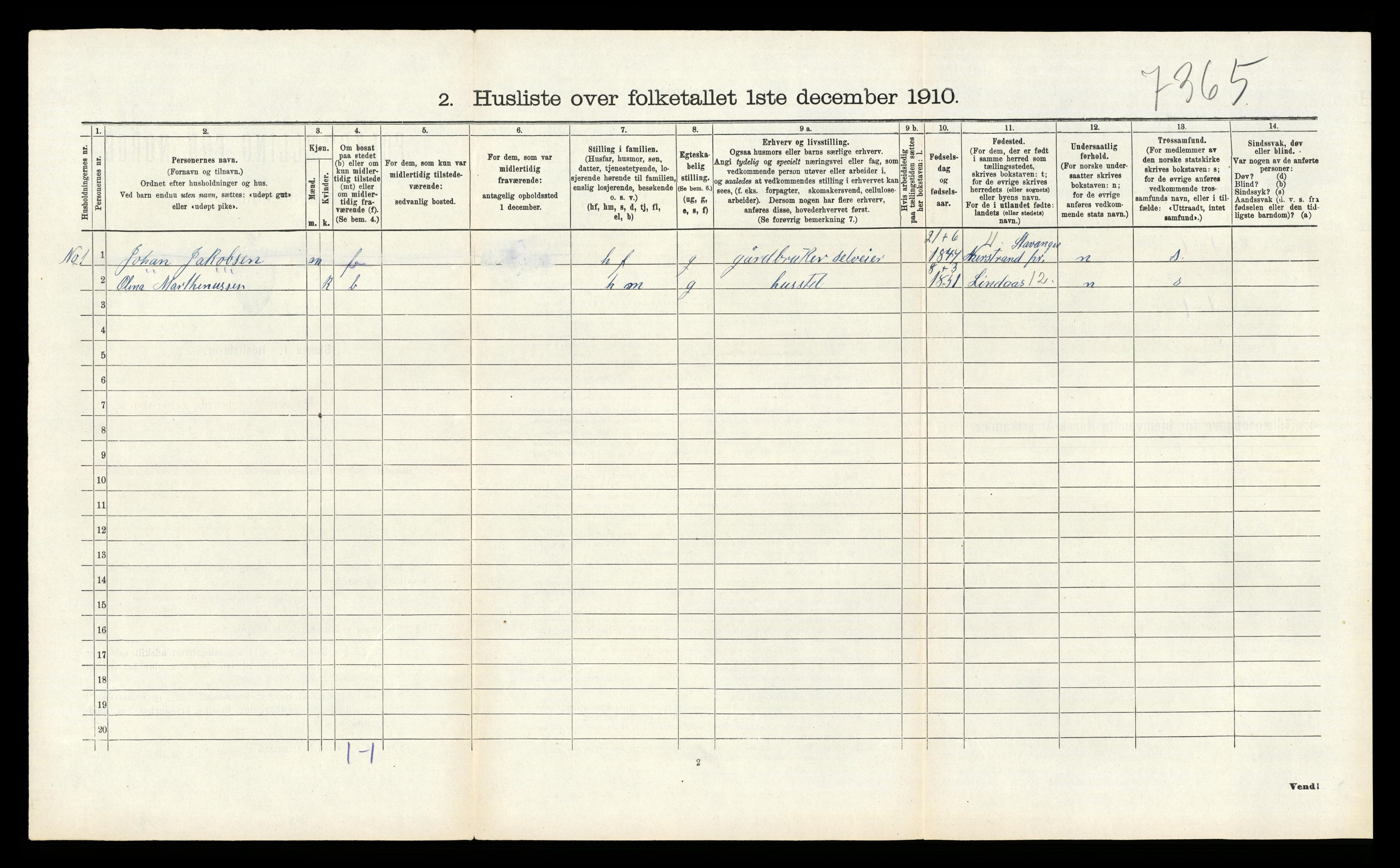 RA, 1910 census for Åsane, 1910, p. 126