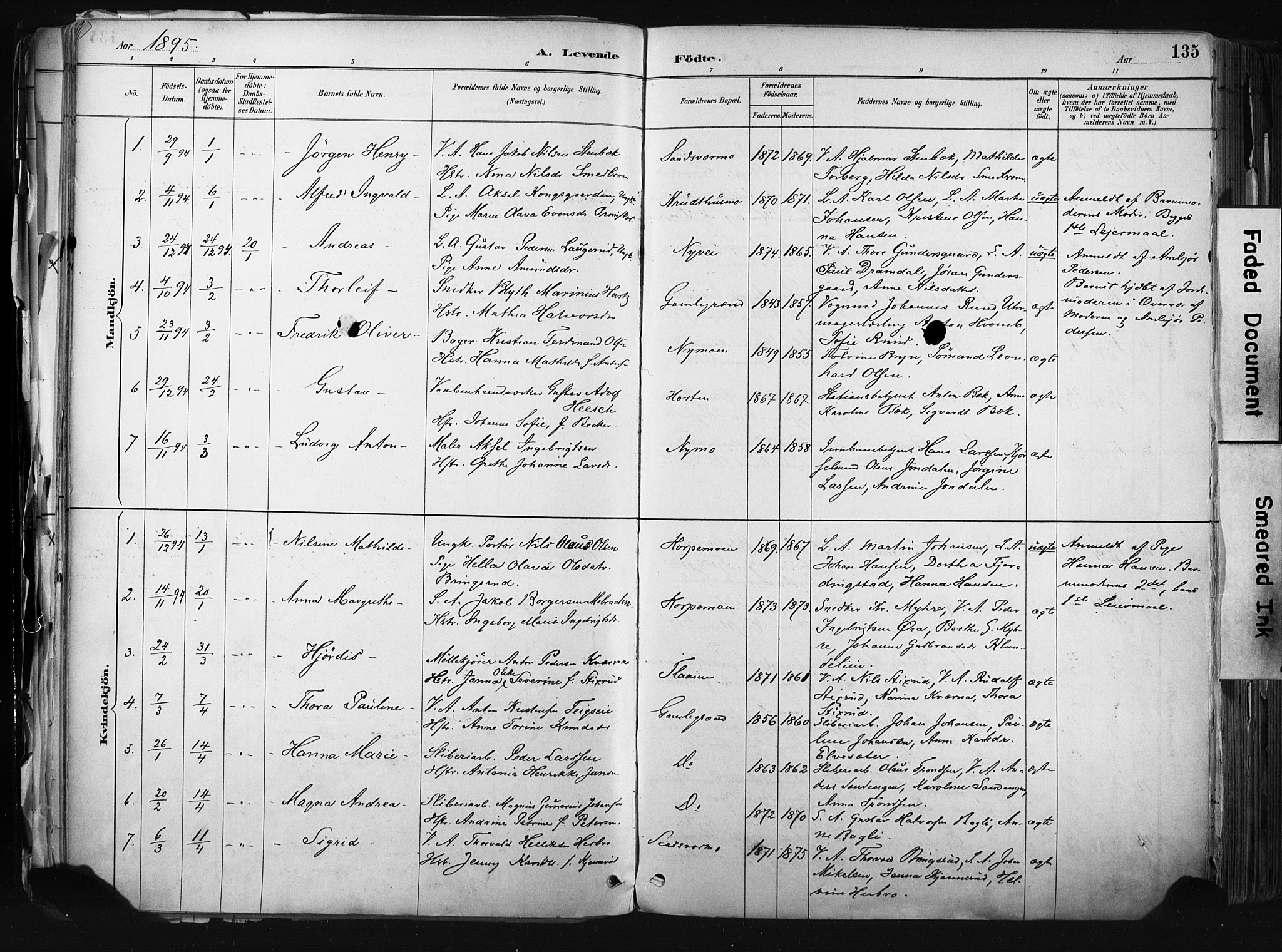 Kongsberg kirkebøker, SAKO/A-22/F/Fb/L0002: Parish register (official) no. II 2, 1886-1896, p. 135