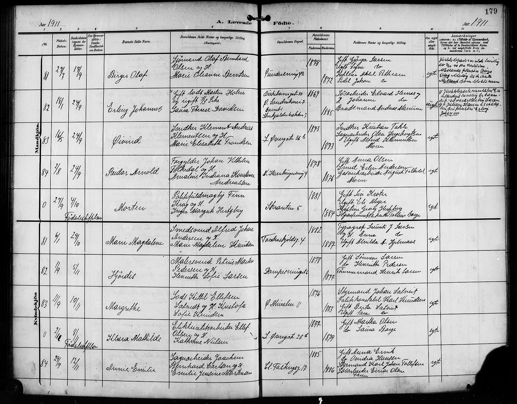 Korskirken sokneprestembete, AV/SAB-A-76101/H/Hab: Parish register (copy) no. B 11, 1905-1916, p. 179