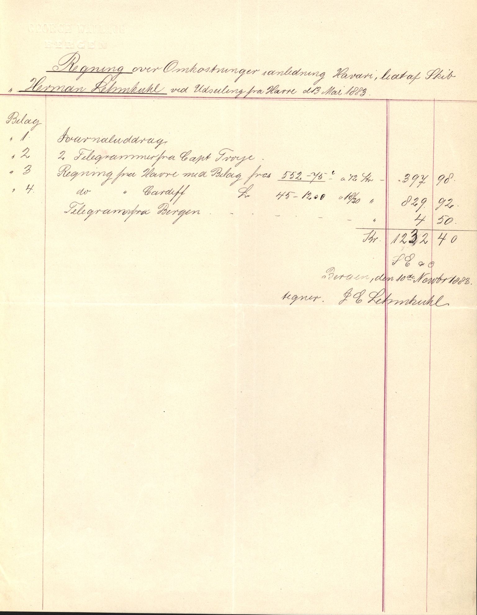 Pa 63 - Østlandske skibsassuranceforening, VEMU/A-1079/G/Ga/L0016/0008: Havaridokumenter / Ariel, Arica, Rolf, Activ, Herman Lehmkuhl, 1883, p. 29