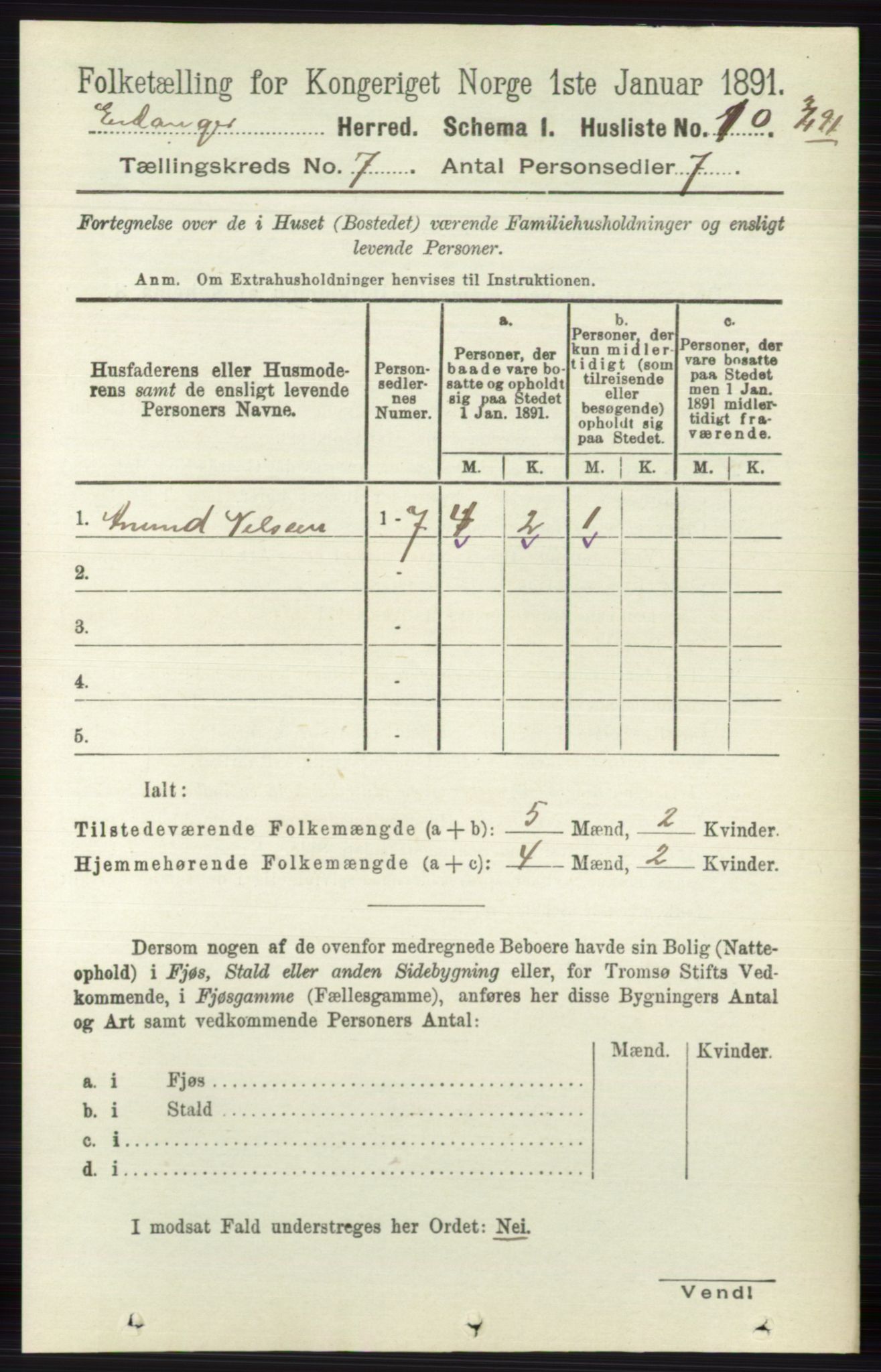 RA, 1891 census for 0813 Eidanger, 1891, p. 2736