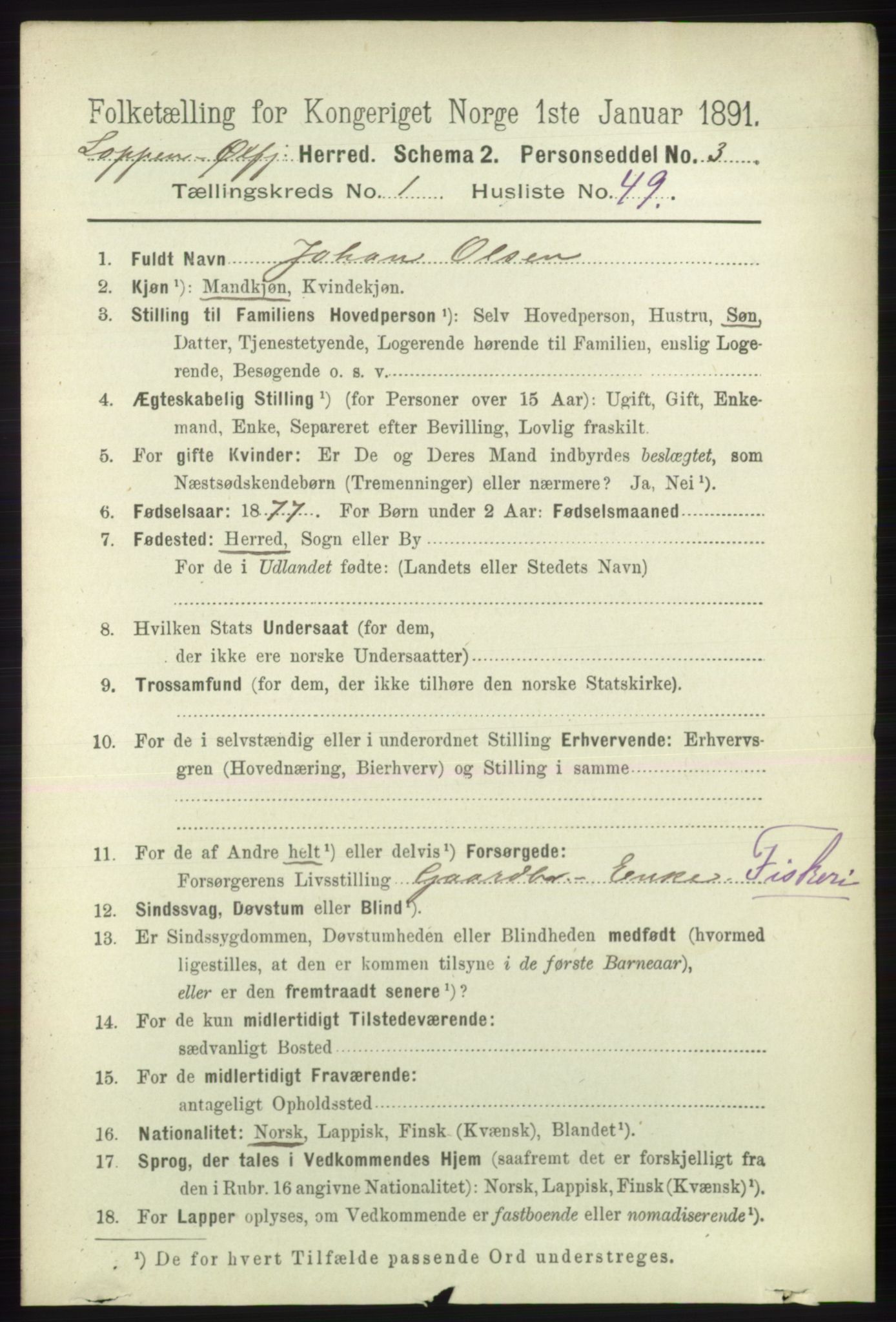 RA, 1891 census for 2014 Loppa, 1891, p. 322