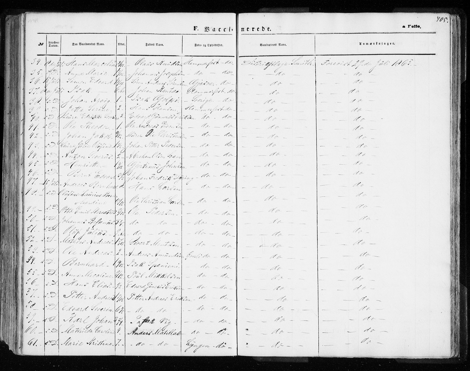 Hammerfest sokneprestkontor, SATØ/S-1347/H/Ha/L0005.kirke: Parish register (official) no. 5, 1857-1869, p. 405