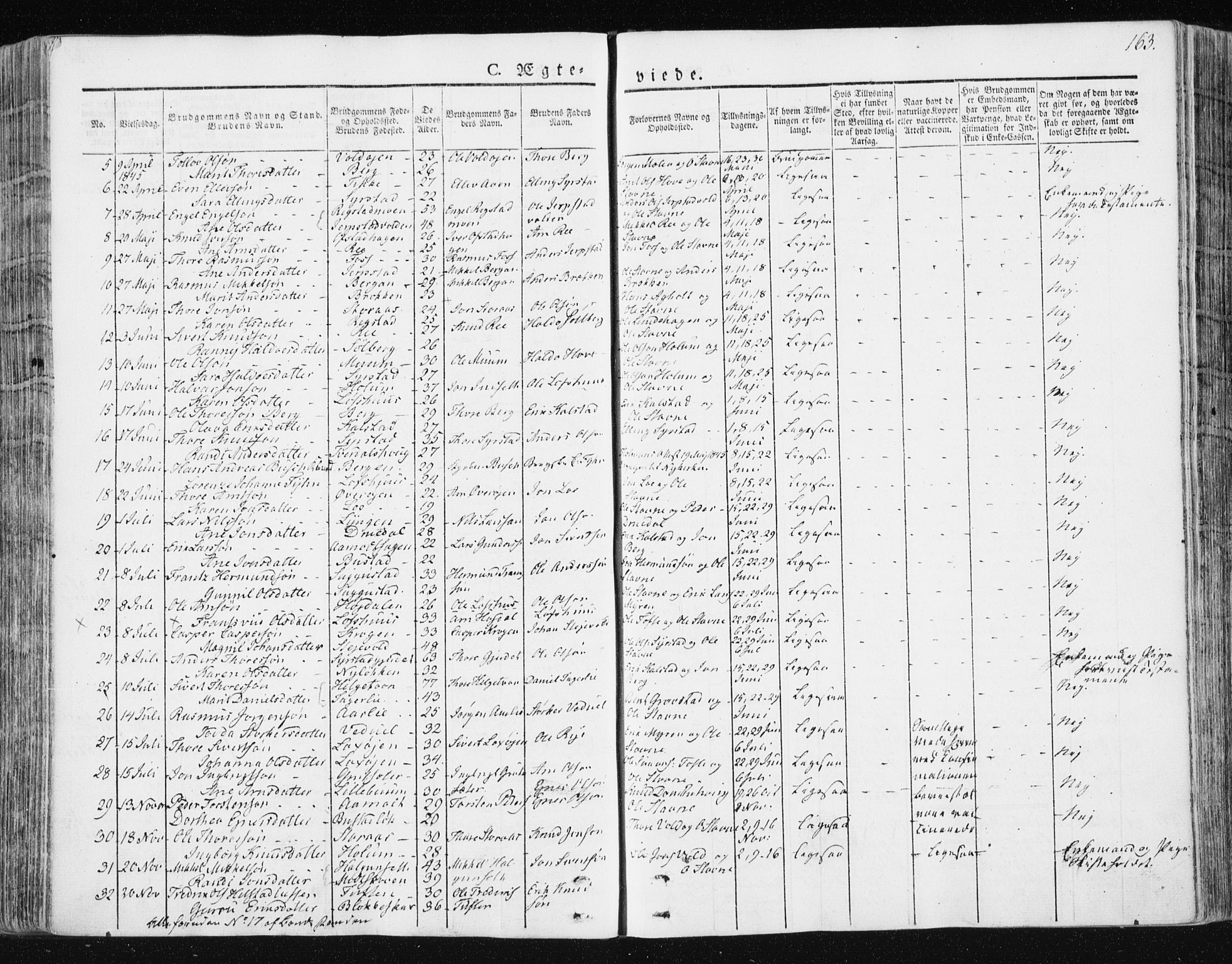 Ministerialprotokoller, klokkerbøker og fødselsregistre - Sør-Trøndelag, SAT/A-1456/672/L0855: Parish register (official) no. 672A07, 1829-1860, p. 163