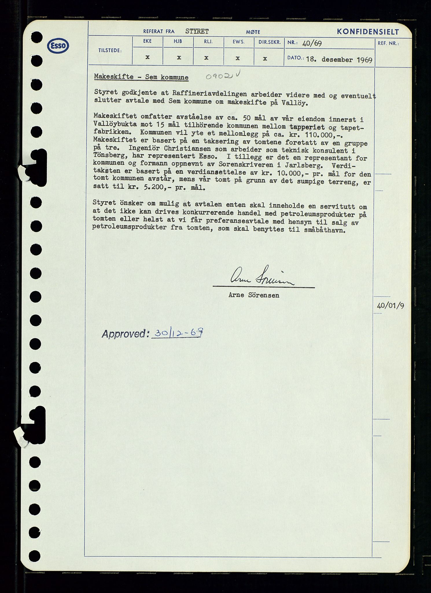 Pa 0982 - Esso Norge A/S, AV/SAST-A-100448/A/Aa/L0003/0001: Den administrerende direksjon Board minutes (styrereferater) og Bedriftforsamlingsprotokoll / Den administrerende direksjon Board minutes (styrereferater), 1969, p. 45