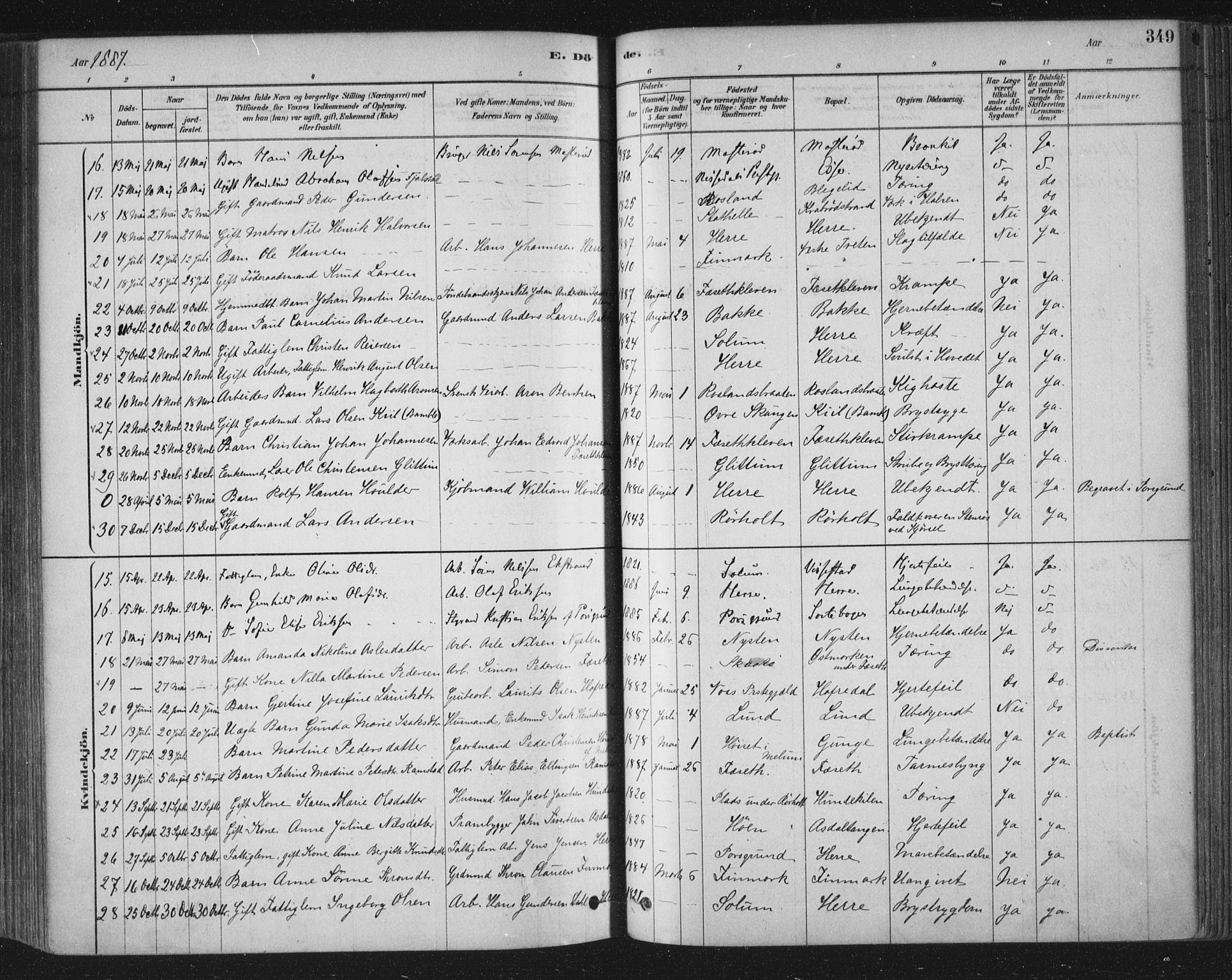 Bamble kirkebøker, SAKO/A-253/F/Fa/L0007: Parish register (official) no. I 7, 1878-1888, p. 349