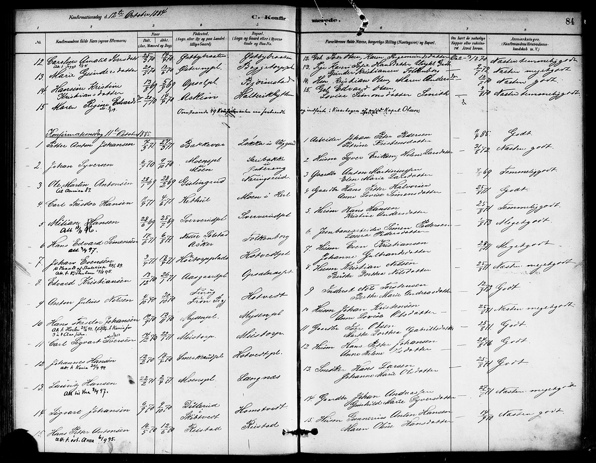 Eidsberg prestekontor Kirkebøker, AV/SAO-A-10905/F/Fb/L0001: Parish register (official) no. II 1, 1879-1900, p. 84