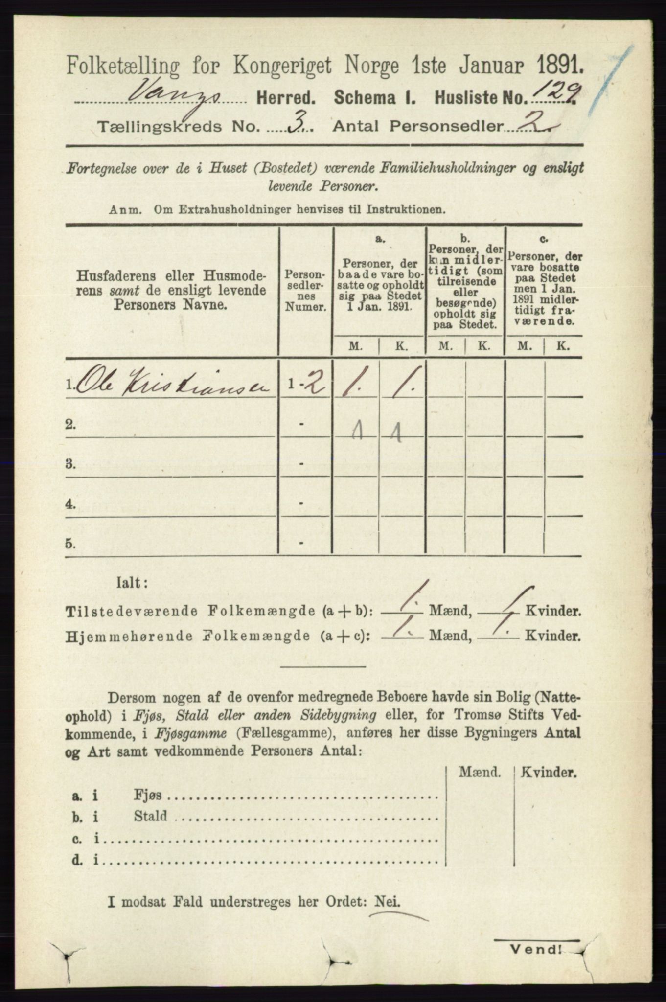 RA, 1891 census for 0414 Vang, 1891, p. 1881