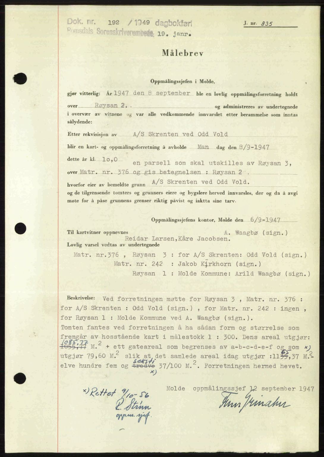 Romsdal sorenskriveri, AV/SAT-A-4149/1/2/2C: Mortgage book no. A28, 1948-1949, Diary no: : 192/1949