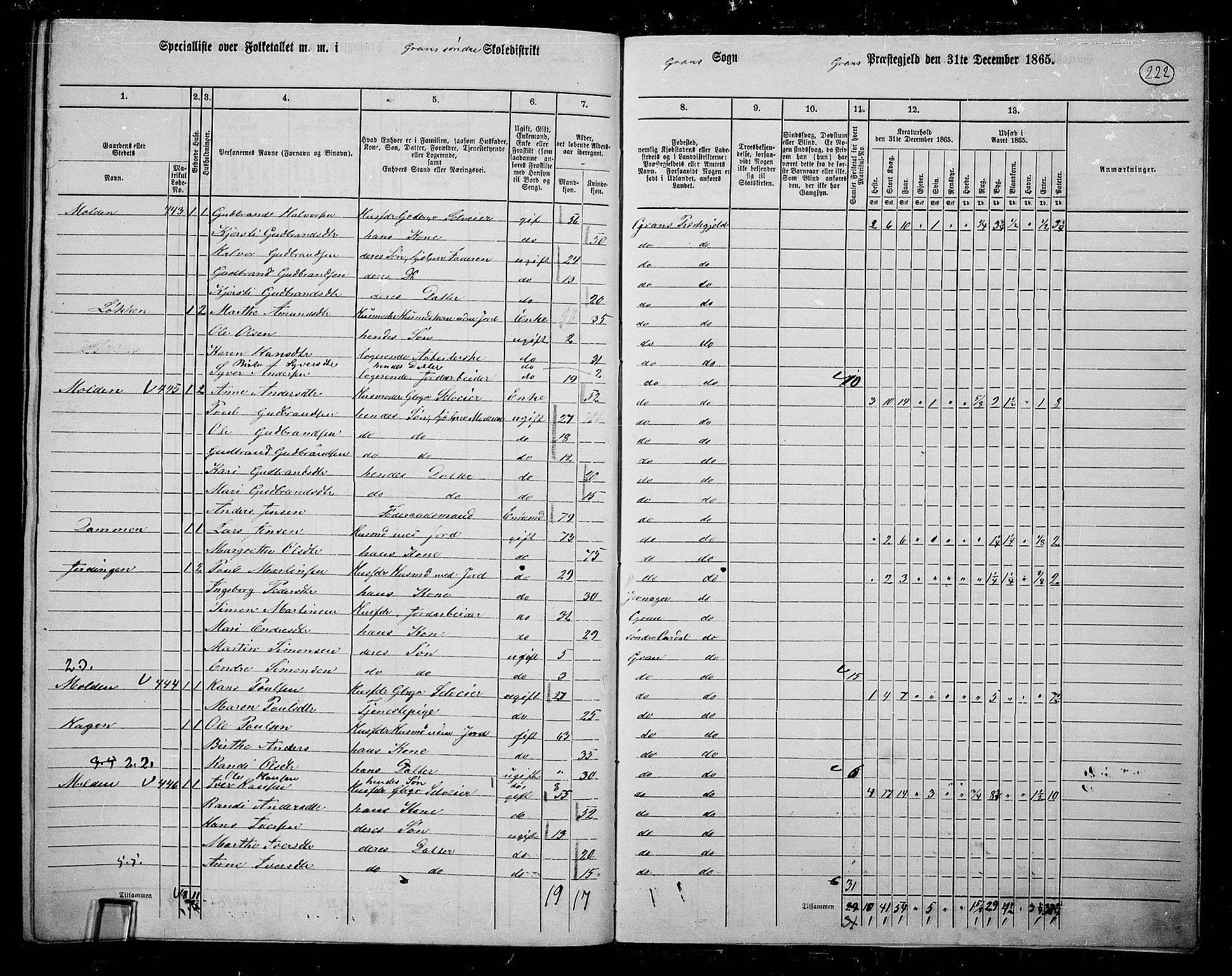 RA, 1865 census for Gran, 1865, p. 396