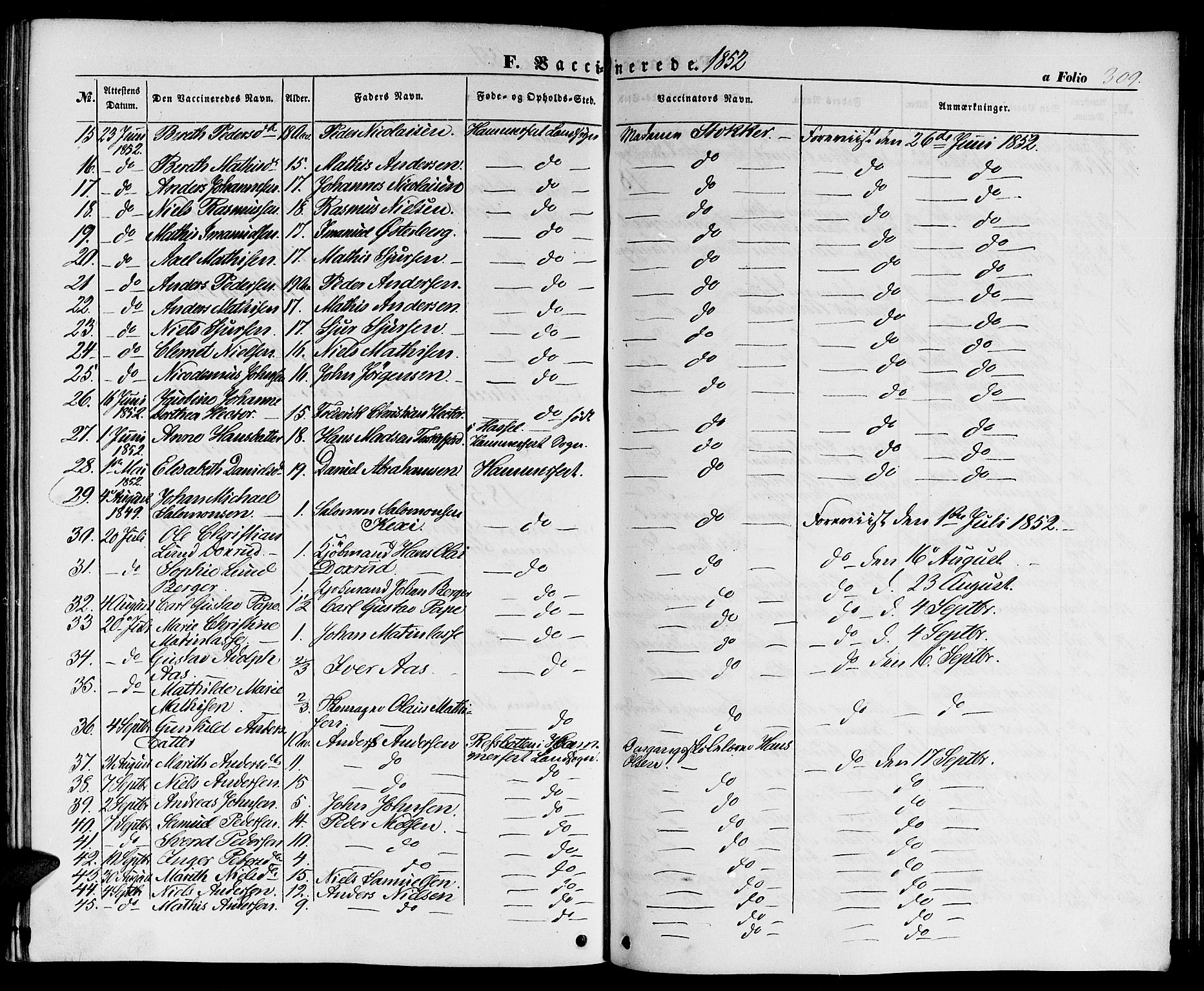 Hammerfest sokneprestkontor, AV/SATØ-S-1347/H/Hb/L0002.klokk: Parish register (copy) no. 2, 1851-1861, p. 309