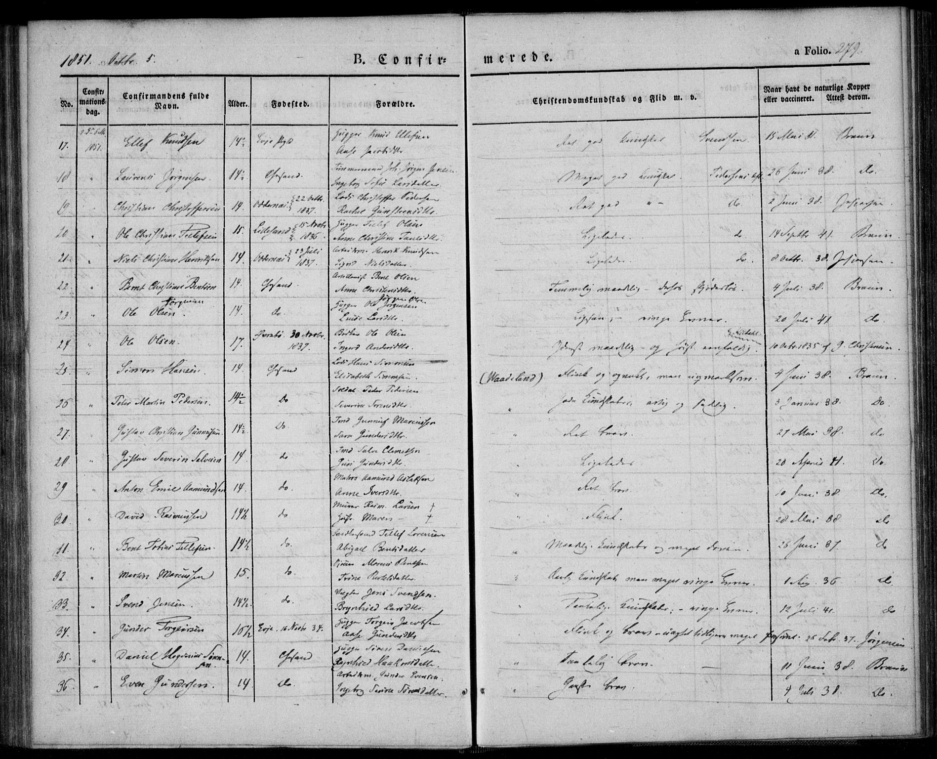 Kristiansand domprosti, AV/SAK-1112-0006/F/Fa/L0013: Parish register (official) no. A 13, 1842-1851, p. 279