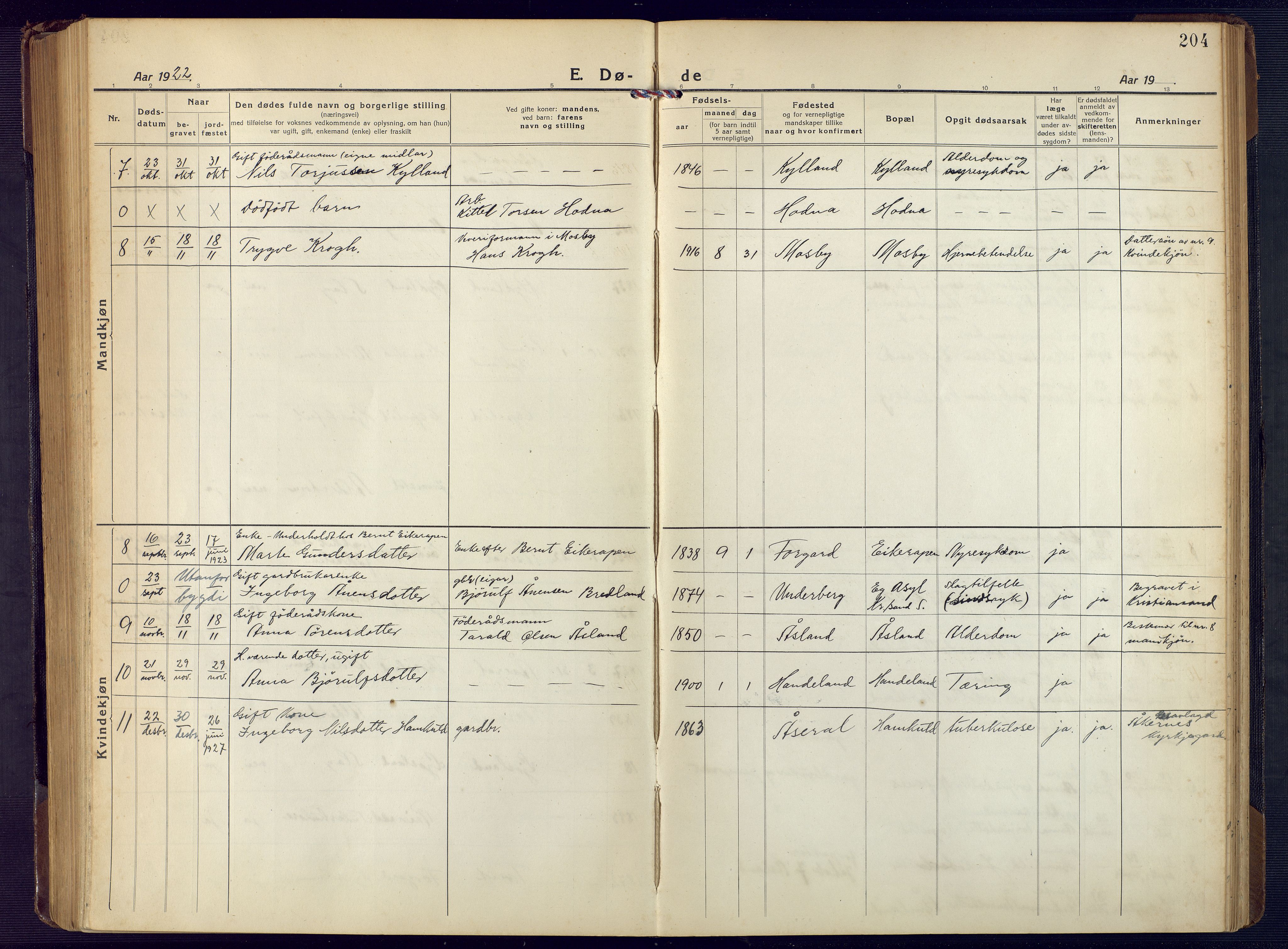 Åseral sokneprestkontor, AV/SAK-1111-0051/F/Fb/L0004: Parish register (copy) no. B 4, 1920-1946, p. 204