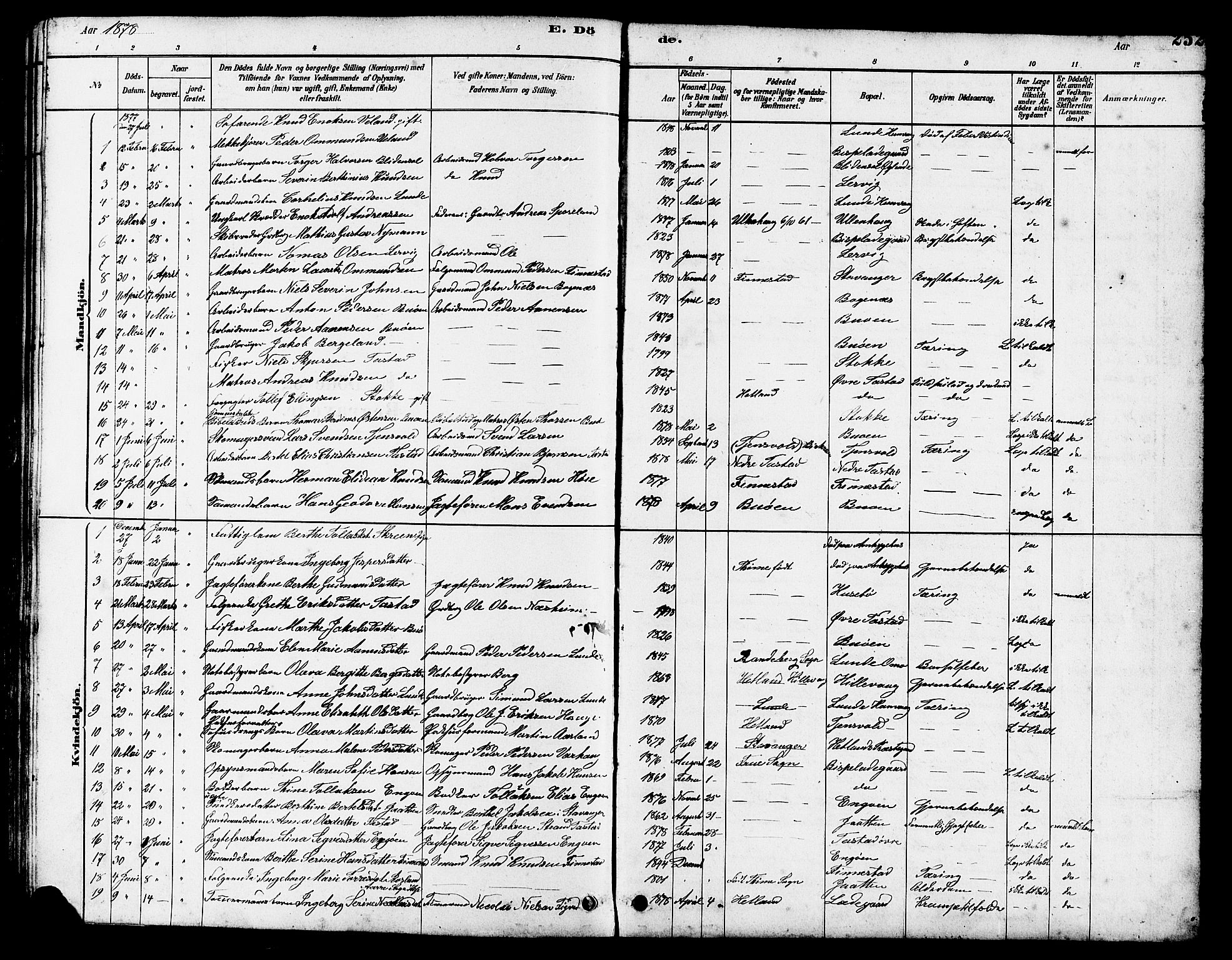 Hetland sokneprestkontor, SAST/A-101826/30/30BB/L0005: Parish register (copy) no. B 5, 1878-1910, p. 252