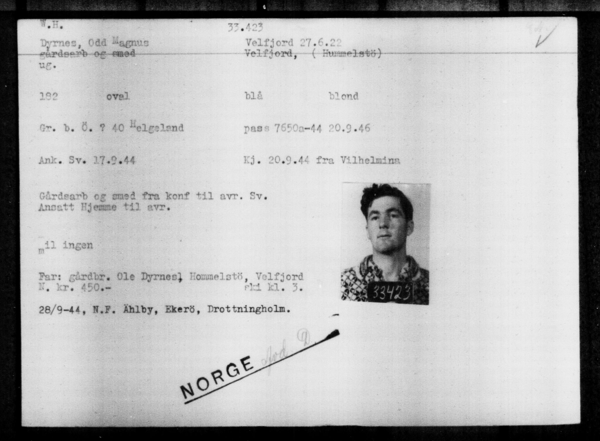 Utenriksstasjonene, Legasjonen i Stockholm, Flyktningkontoret, AV/RA-S-6753/V/Va/L0013: Kjesäterkartoteket, flyktninger med registreringsnr. 31500-34731, 1940-1945, p. 2026