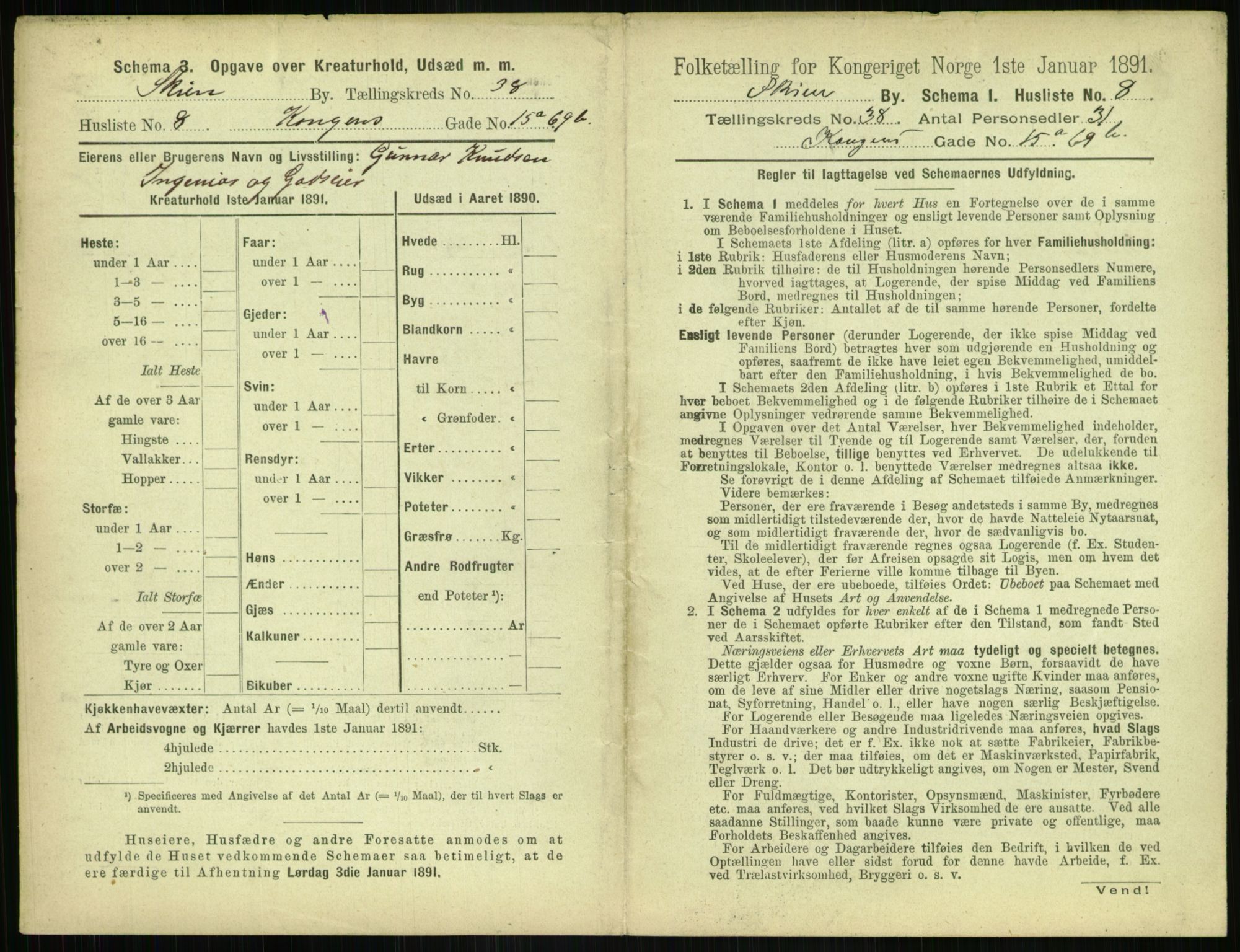 RA, 1891 census for 0806 Skien, 1891, p. 1408