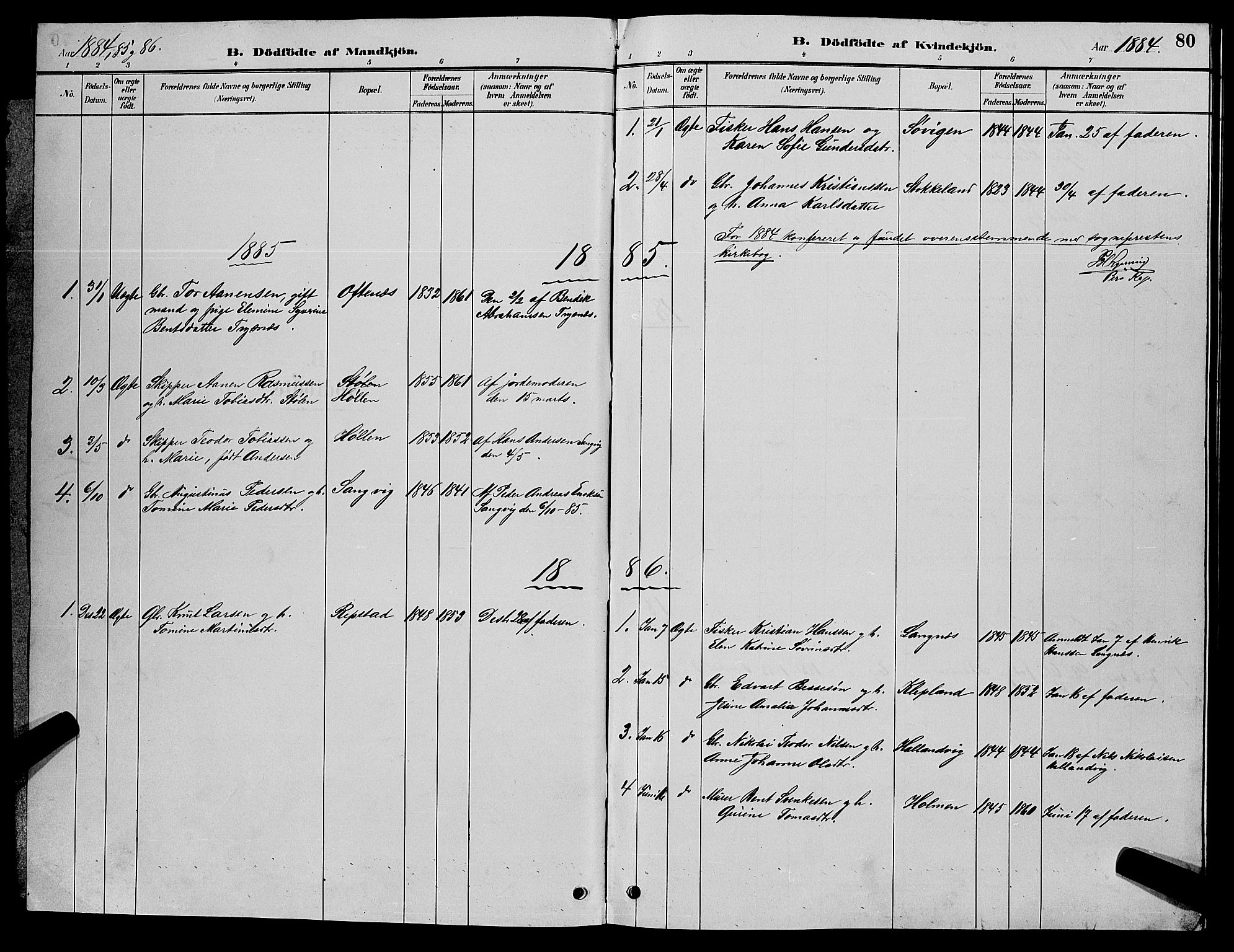 Søgne sokneprestkontor, SAK/1111-0037/F/Fb/Fbb/L0005: Parish register (copy) no. B 5, 1884-1891, p. 80