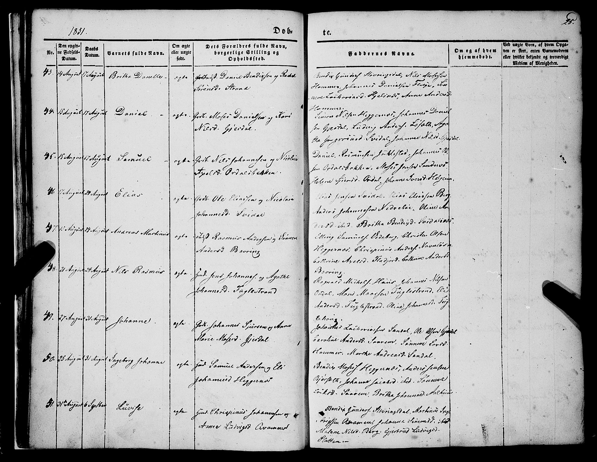 Jølster sokneprestembete, SAB/A-80701/H/Haa/Haaa/L0010: Parish register (official) no. A 10, 1847-1865, p. 25