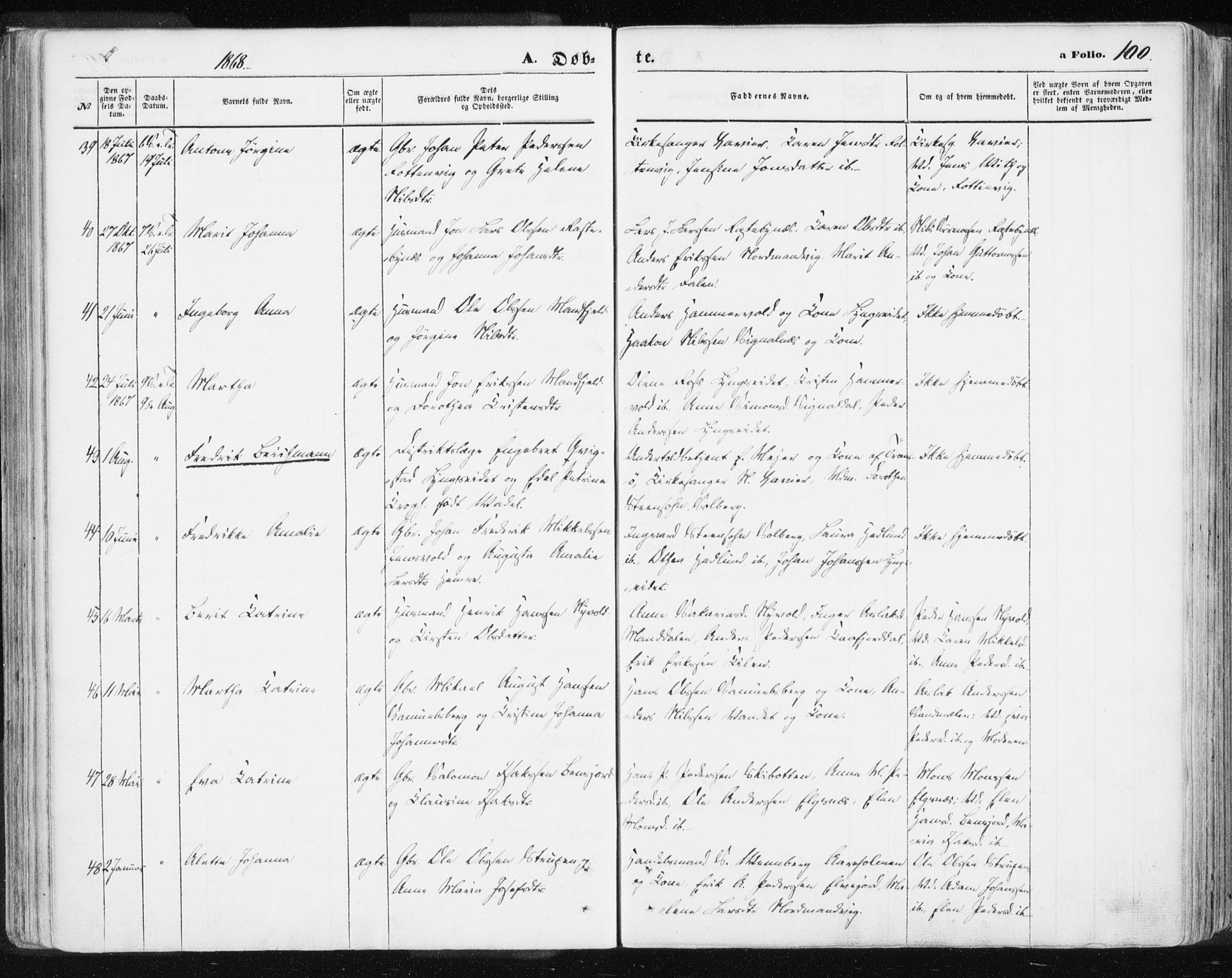 Lyngen sokneprestembete, SATØ/S-1289/H/He/Hea/L0005kirke: Parish register (official) no. 5, 1859-1869, p. 100