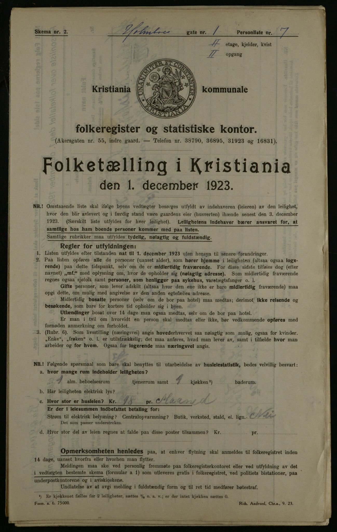 OBA, Municipal Census 1923 for Kristiania, 1923, p. 45587