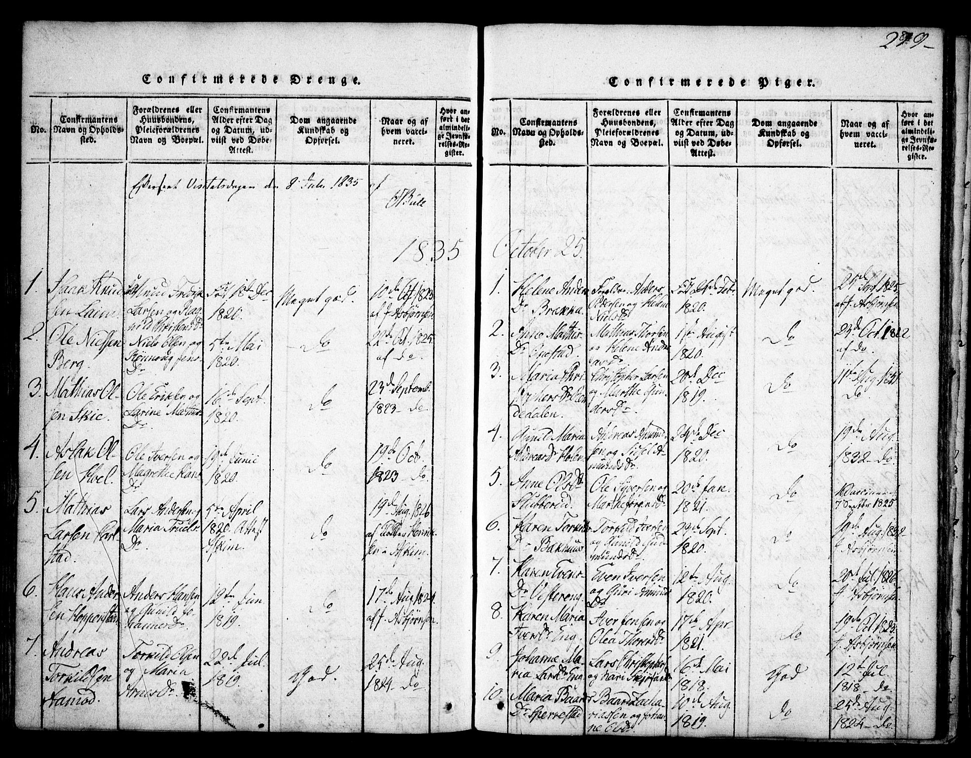 Skiptvet prestekontor Kirkebøker, AV/SAO-A-20009/F/Fa/L0005: Parish register (official) no. 5, 1814-1838, p. 279