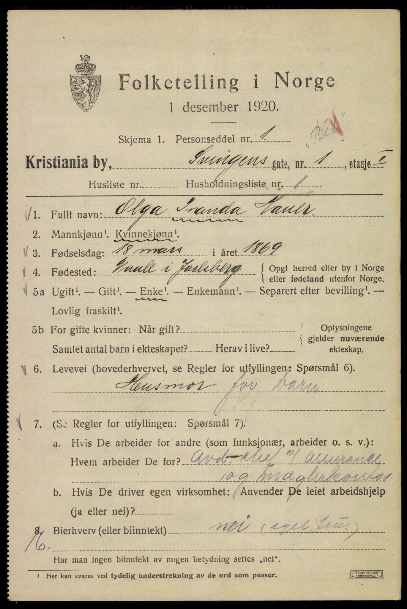 SAO, 1920 census for Kristiania, 1920, p. 560175