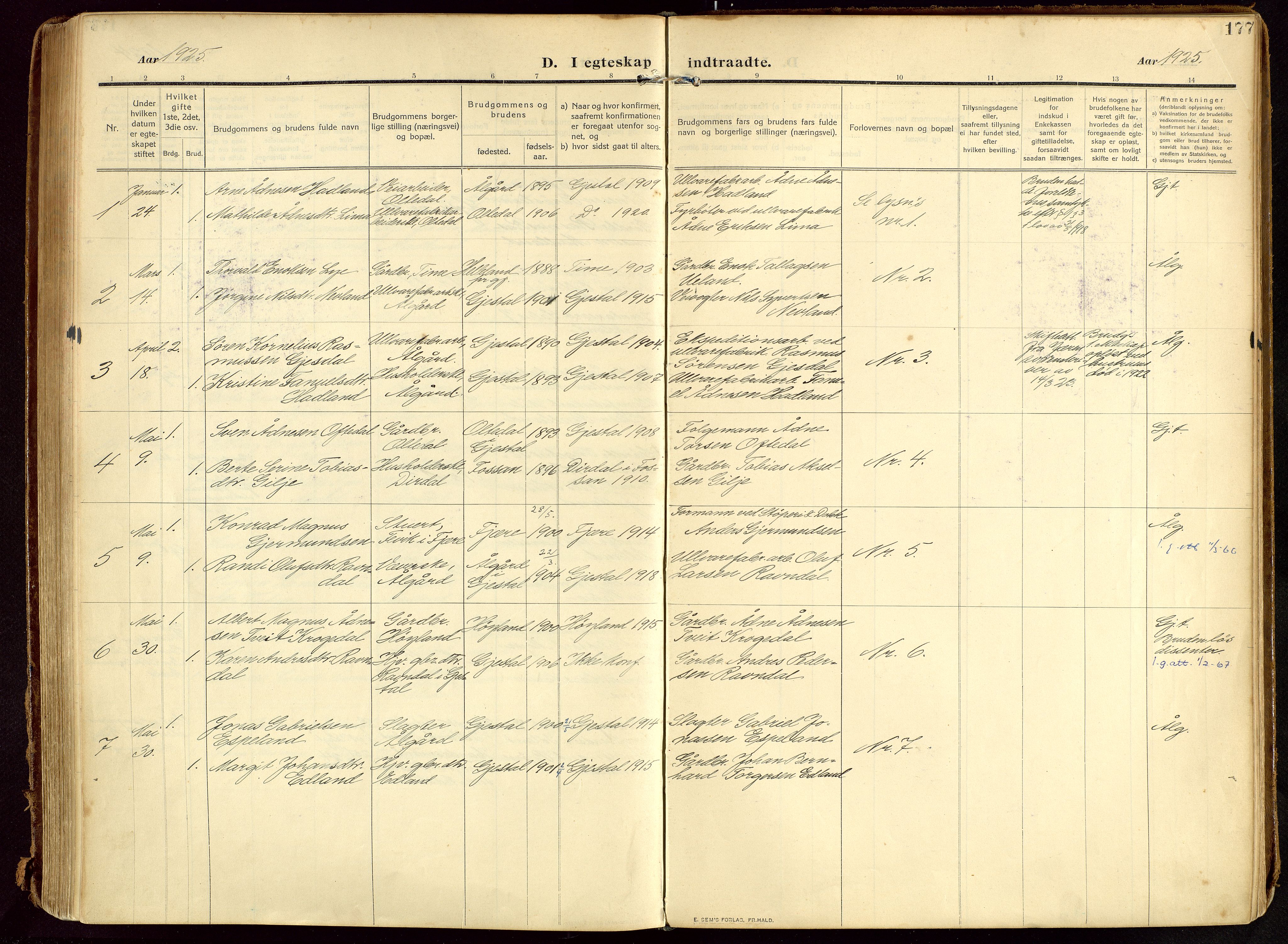 Lye sokneprestkontor, SAST/A-101794/002/B/L0001: Parish register (official) no. A 13, 1910-1925, p. 177