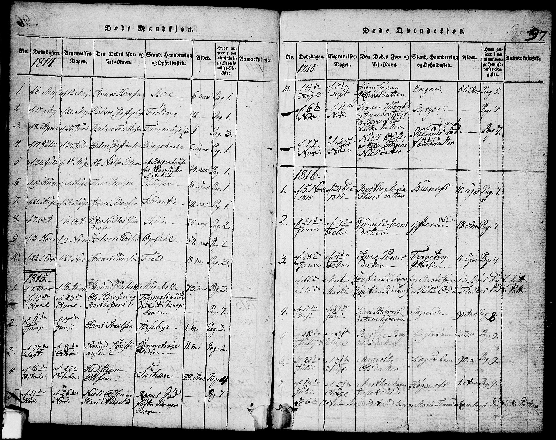 Rødenes prestekontor Kirkebøker, AV/SAO-A-2005/G/Ga/L0001: Parish register (copy) no.  I 1, 1814-1841, p. 97