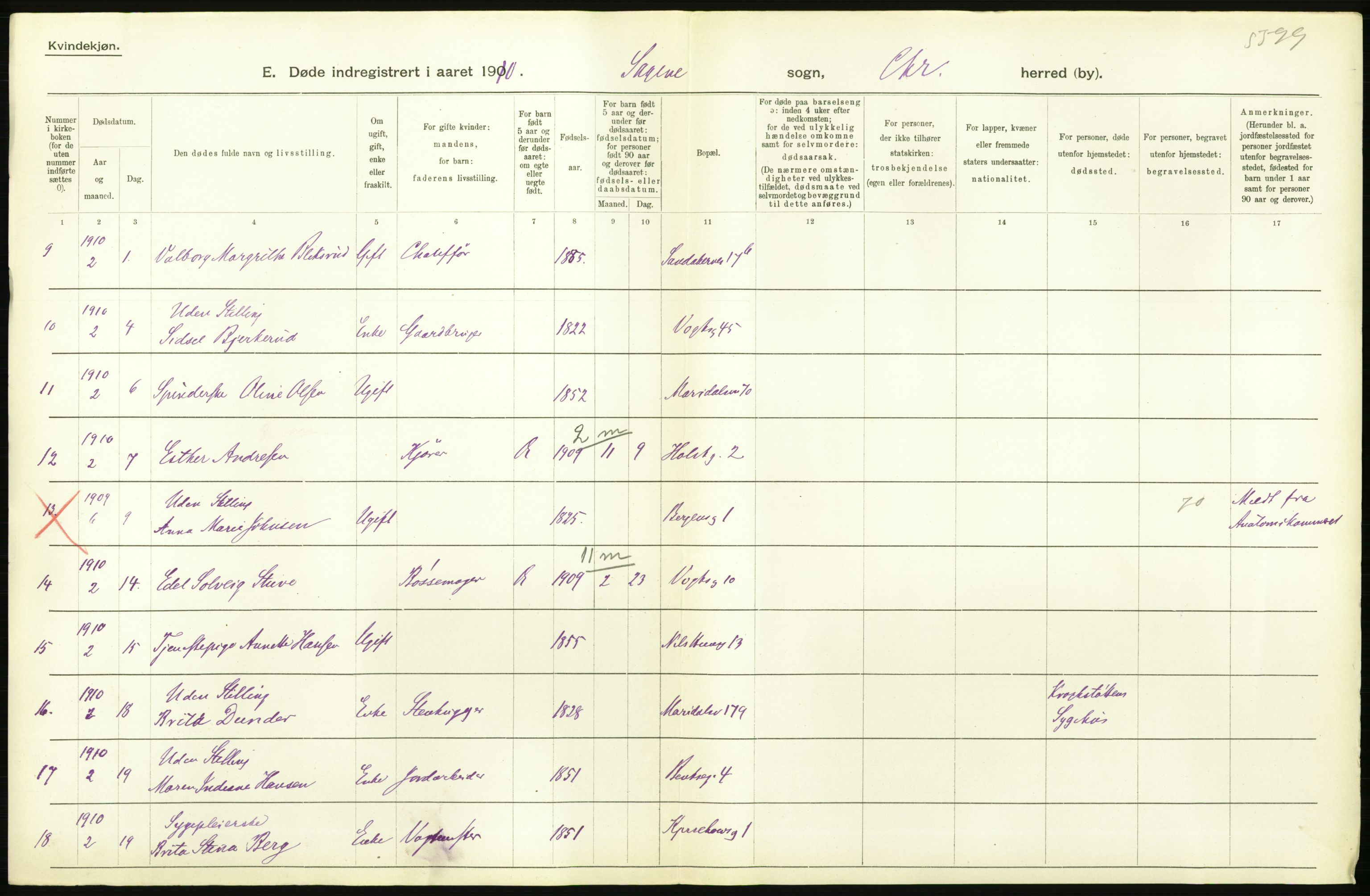 Statistisk sentralbyrå, Sosiodemografiske emner, Befolkning, RA/S-2228/D/Df/Dfa/Dfah/L0008: Kristiania: Døde, 1910, p. 24