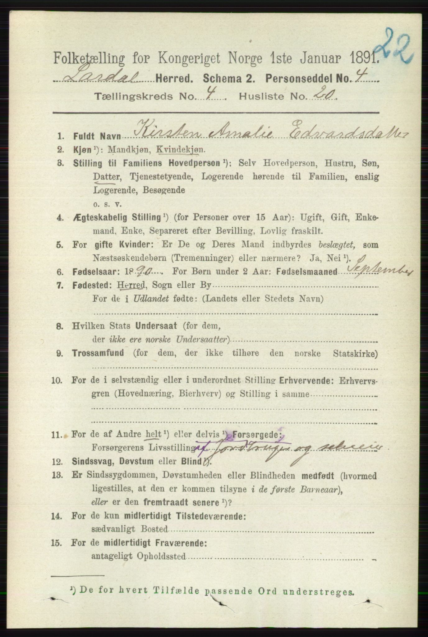 RA, 1891 census for 0728 Lardal, 1891, p. 2091