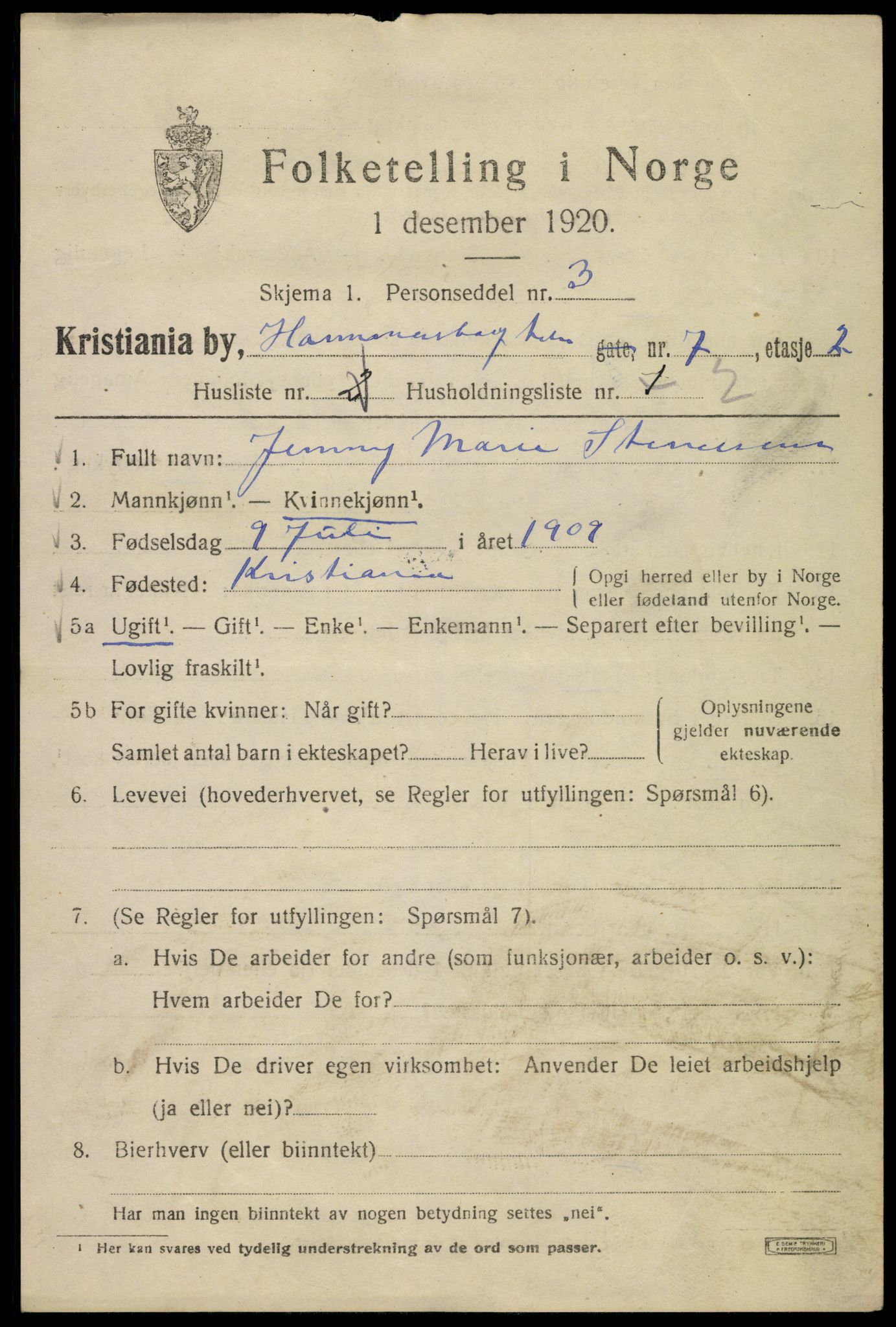 SAO, 1920 census for Kristiania, 1920, p. 269009