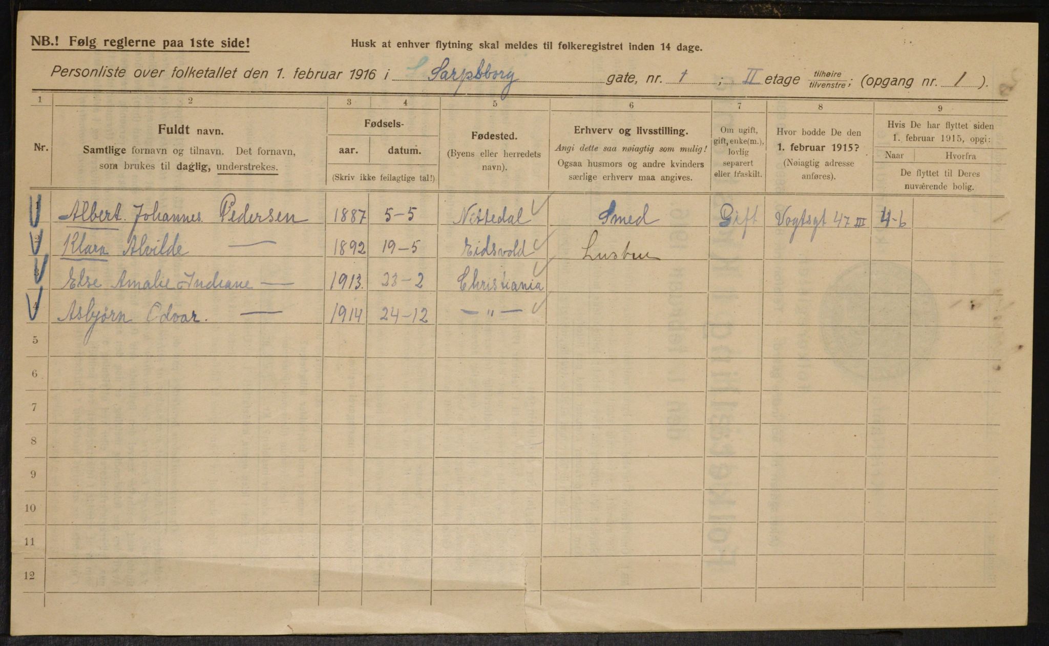 OBA, Municipal Census 1916 for Kristiania, 1916, p. 91312