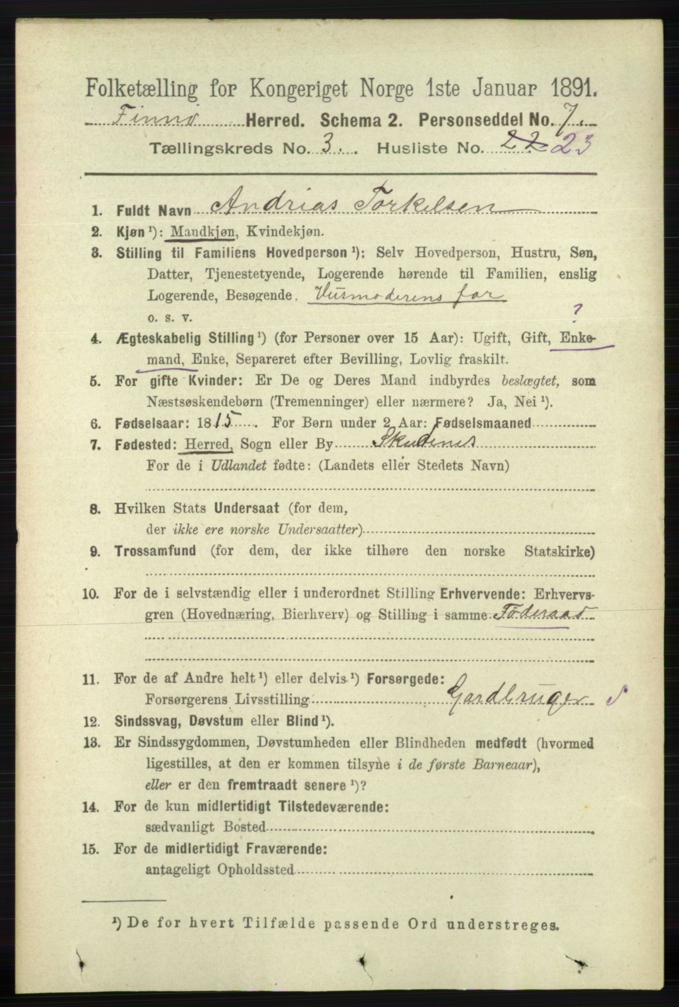 RA, 1891 census for 1141 Finnøy, 1891, p. 595