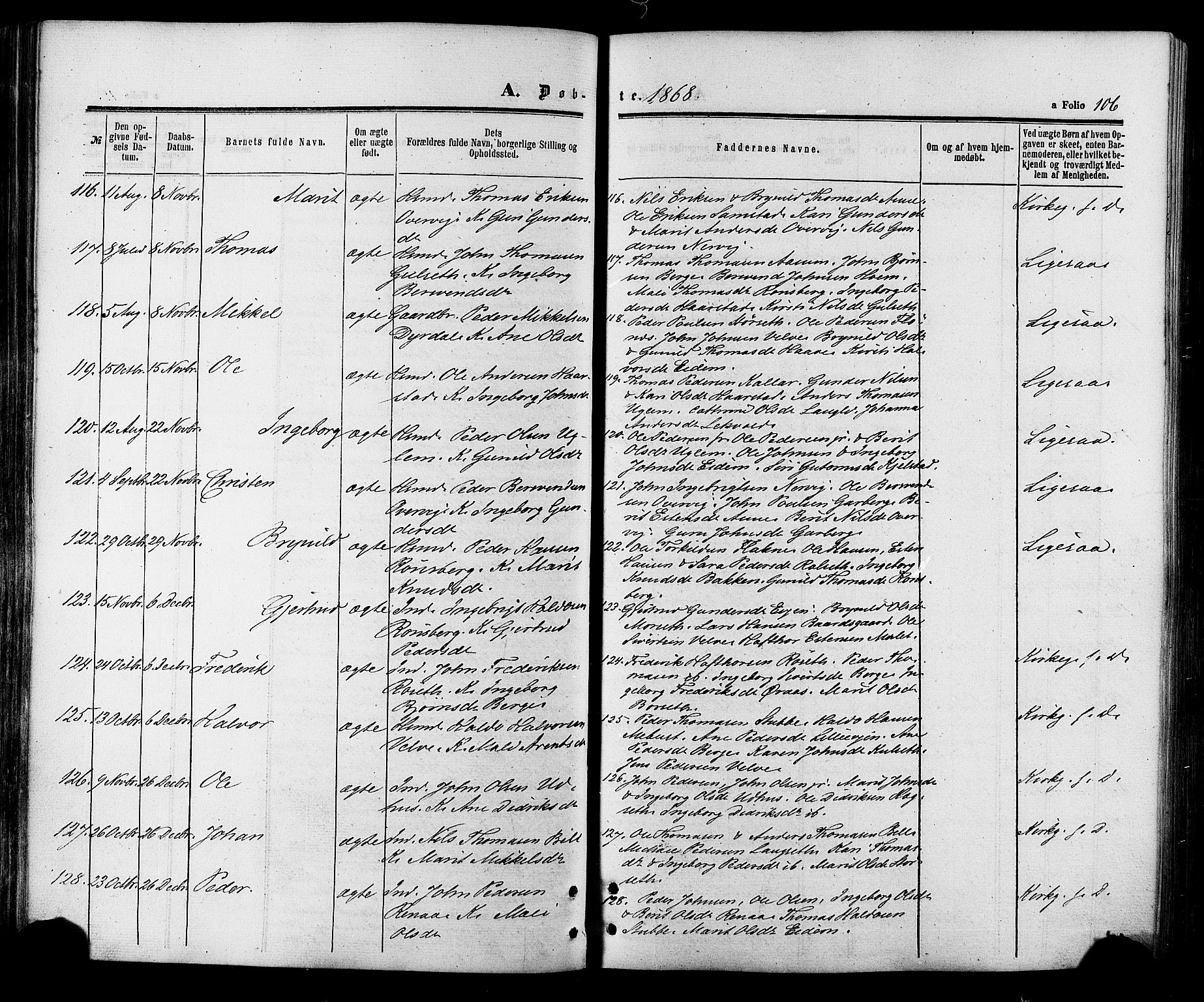 Ministerialprotokoller, klokkerbøker og fødselsregistre - Sør-Trøndelag, SAT/A-1456/695/L1147: Parish register (official) no. 695A07, 1860-1877, p. 106