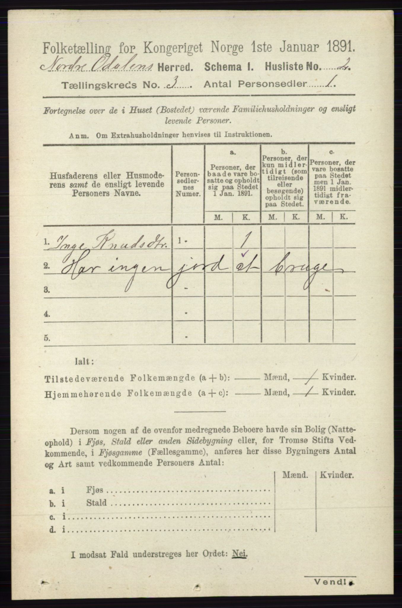RA, 1891 census for 0418 Nord-Odal, 1891, p. 762
