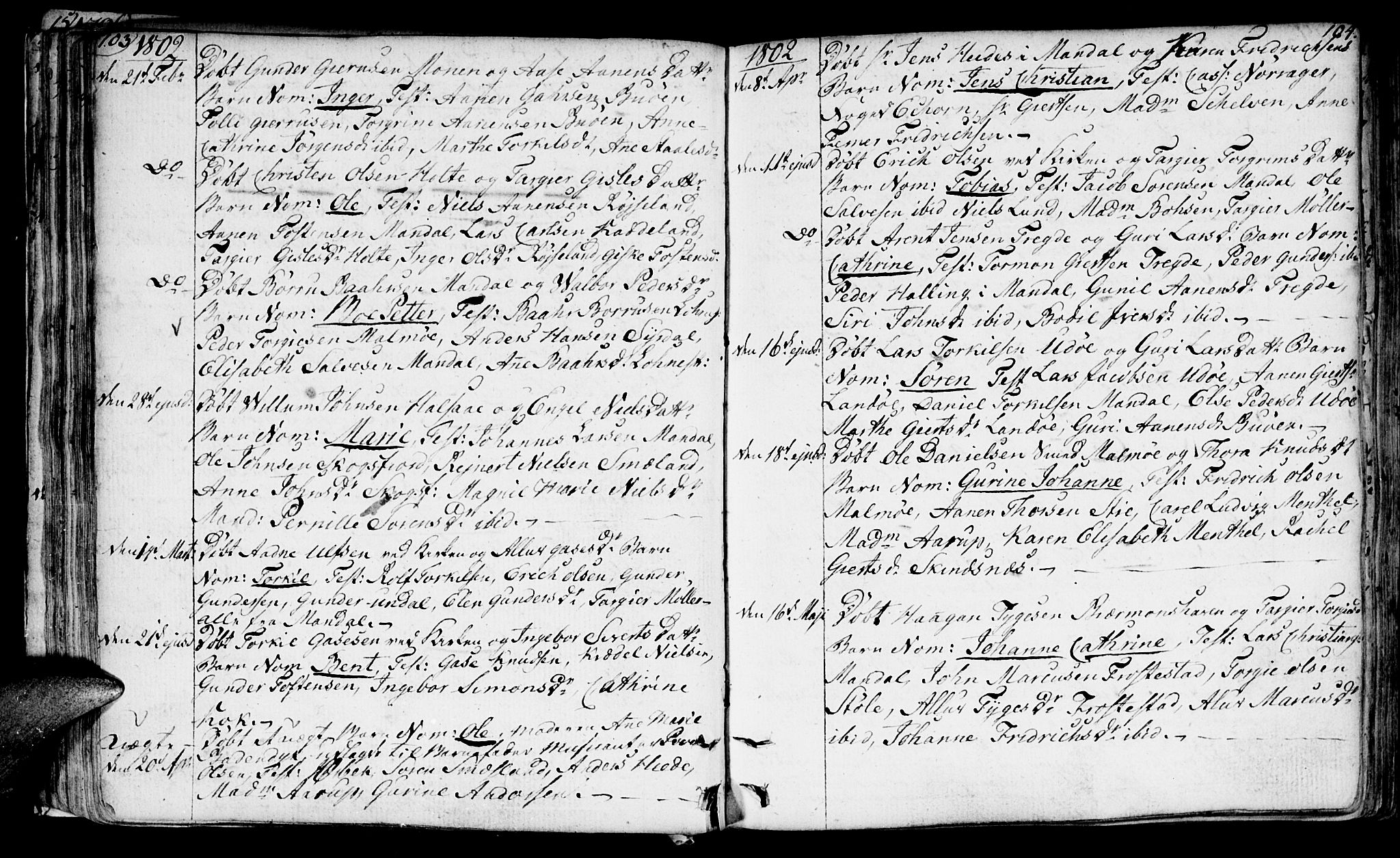 Mandal sokneprestkontor, SAK/1111-0030/F/Fa/Faa/L0008: Parish register (official) no. A 8, 1794-1817, p. 103-104