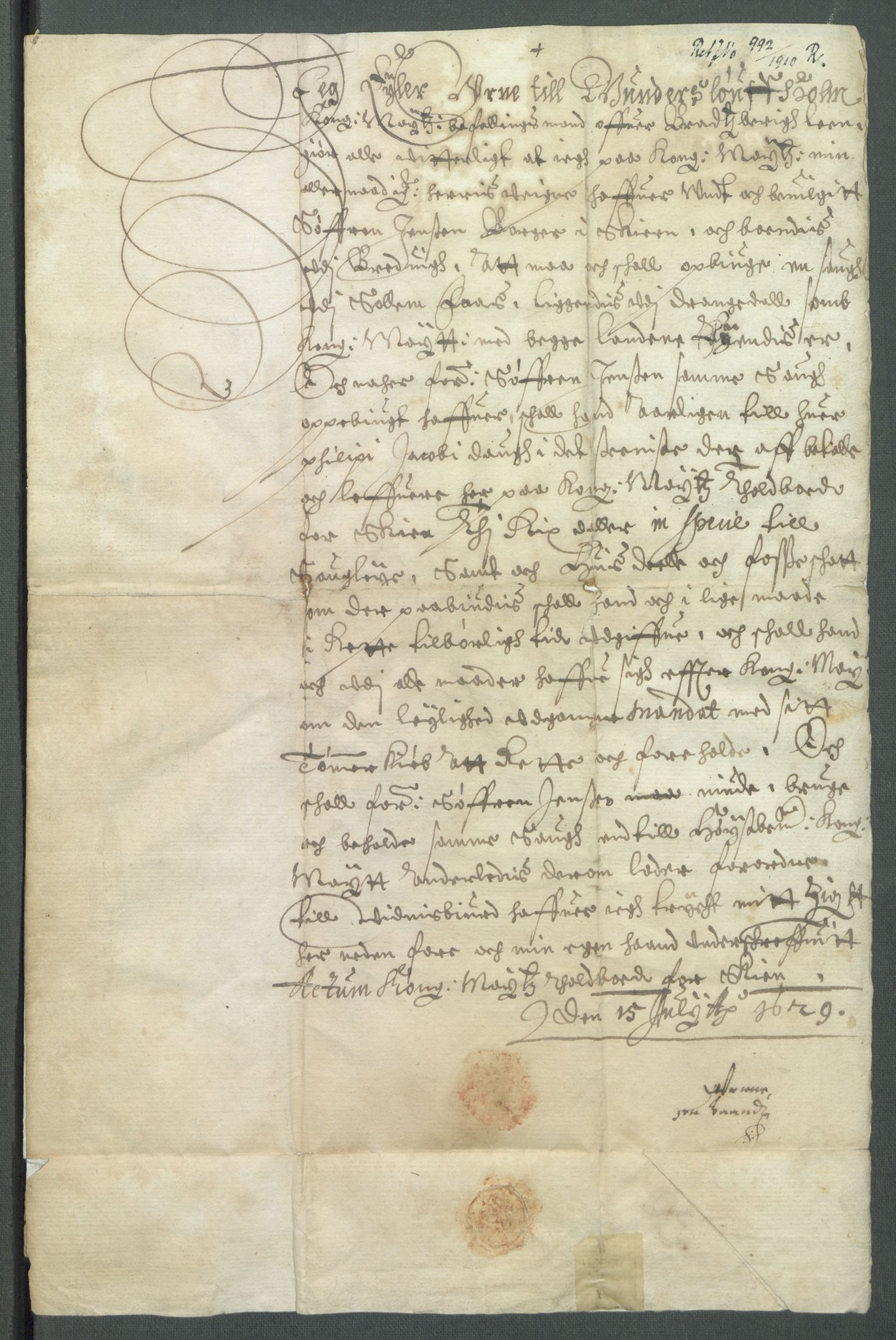 Riksarkivets diplomsamling, RA/EA-5965/F02/L0138: Dokumenter, 1629, p. 67