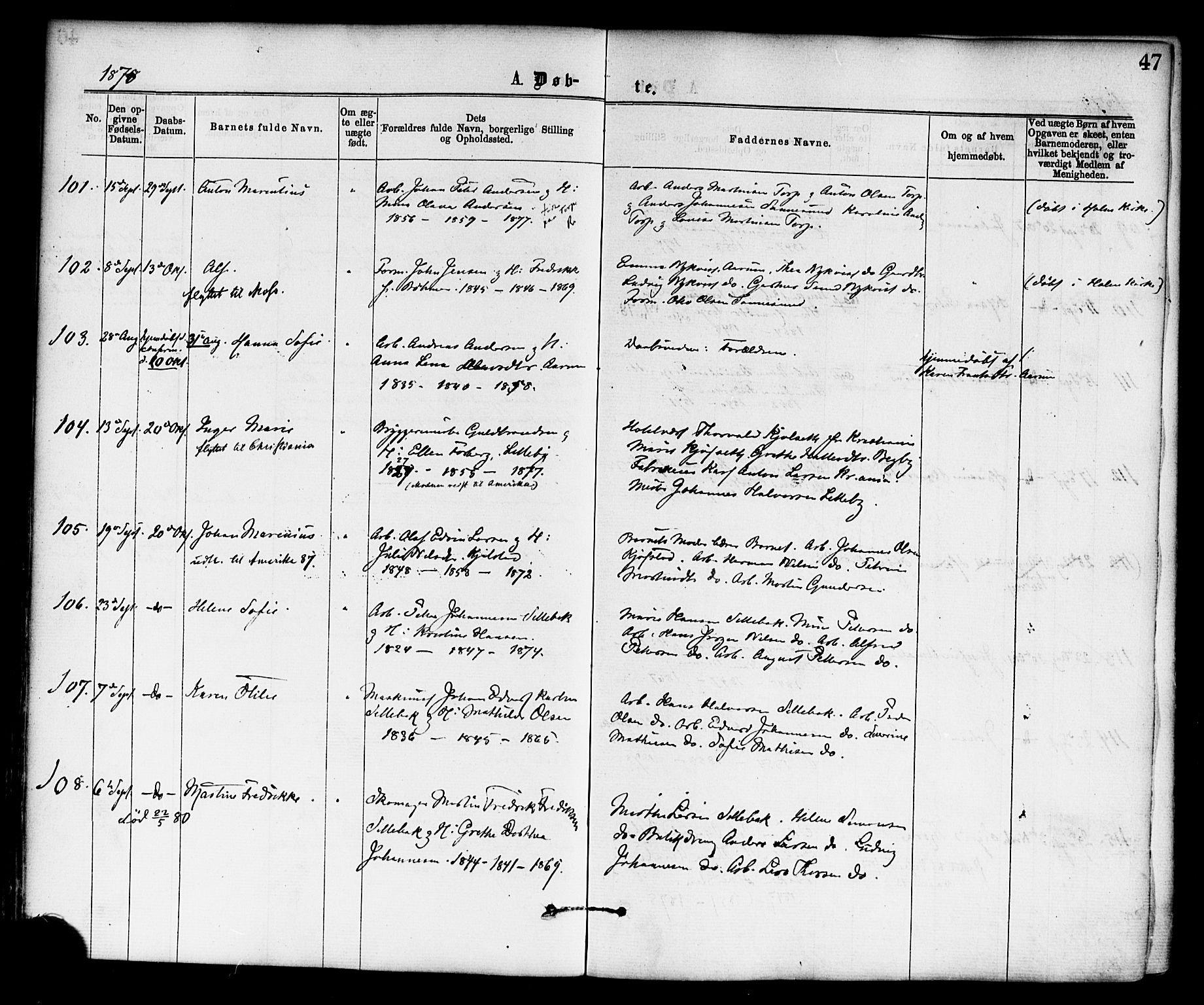 Borge prestekontor Kirkebøker, SAO/A-10903/F/Fa/L0007: Parish register (official) no. I 7, 1875-1886, p. 47