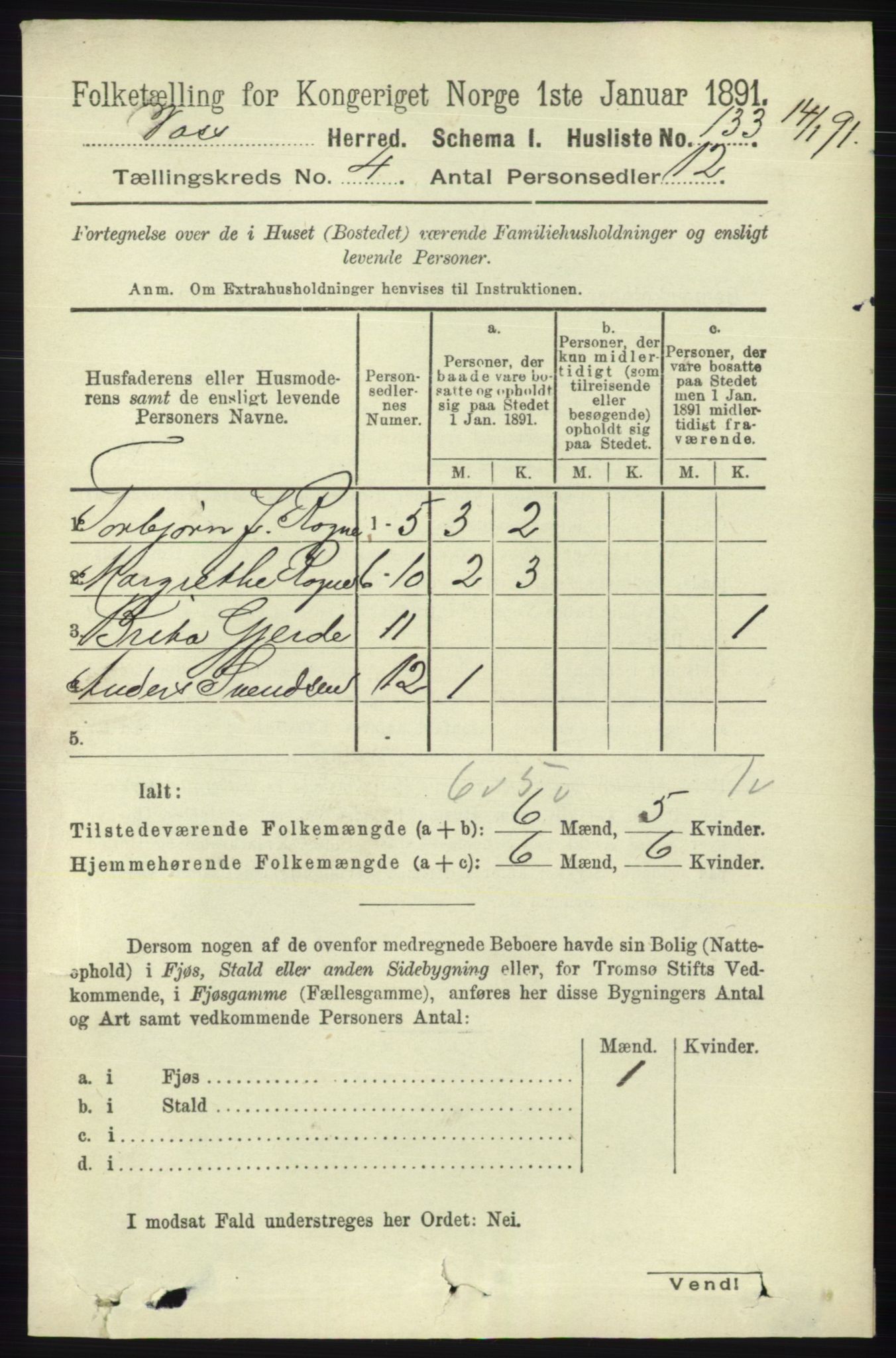 RA, 1891 census for 1235 Voss, 1891, p. 1566