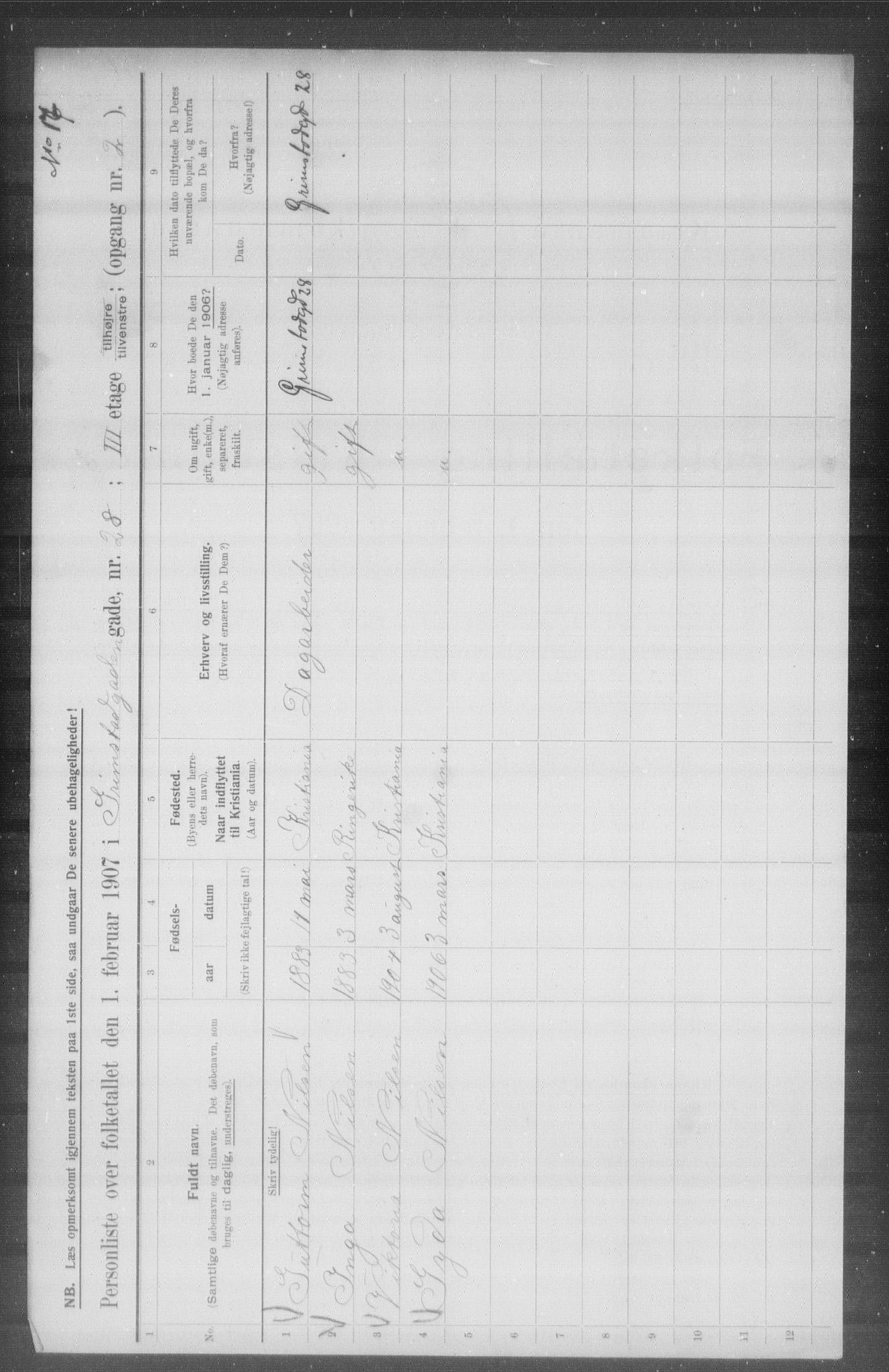 OBA, Municipal Census 1907 for Kristiania, 1907, p. 15340