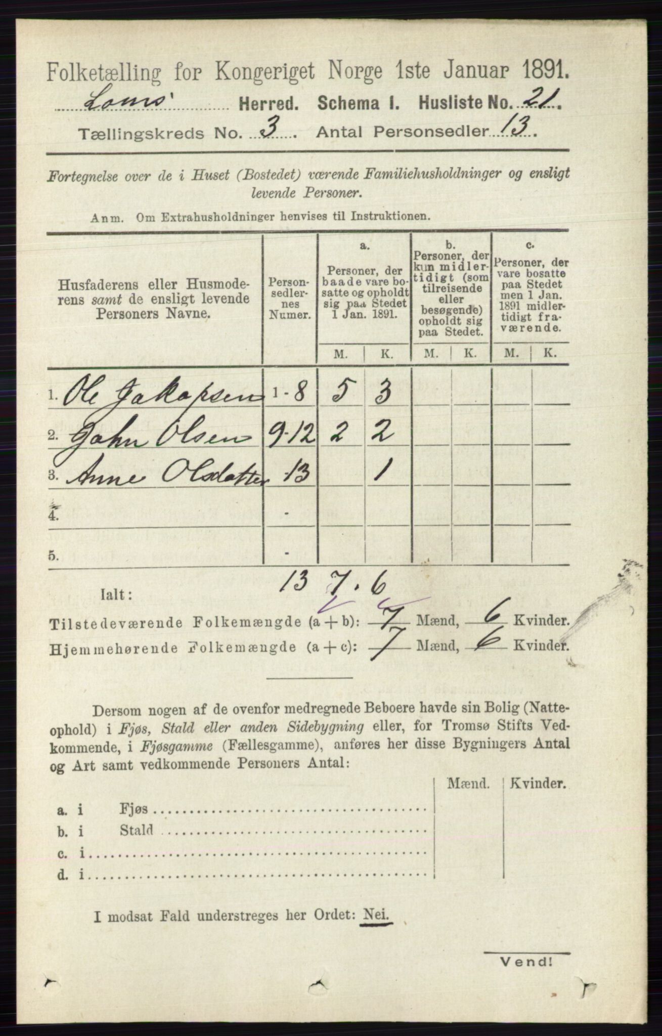 RA, 1891 census for 0514 Lom, 1891, p. 1245